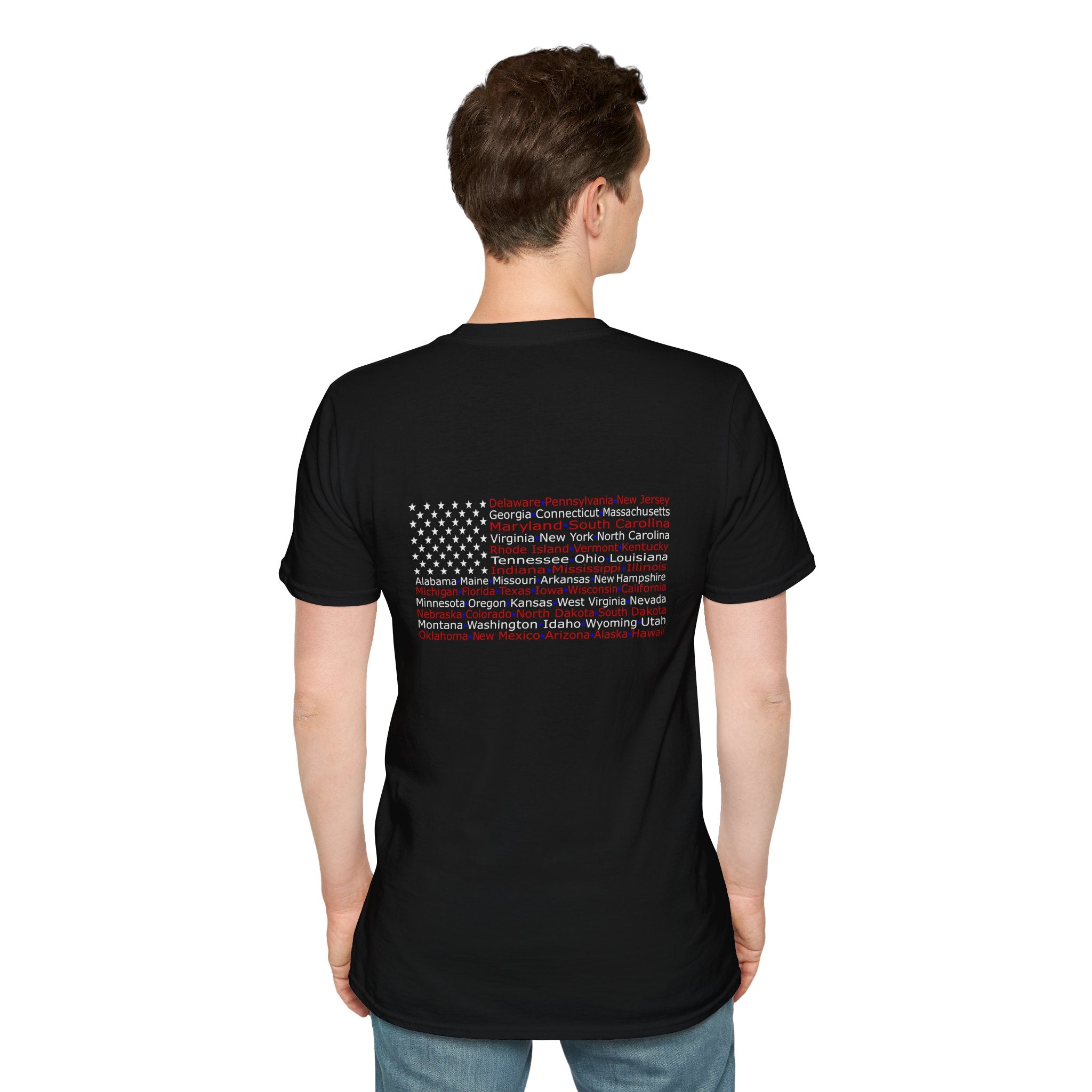 United American Flag T-Shirt — Patriotic Gift for Him Red Chest Graphic Tee