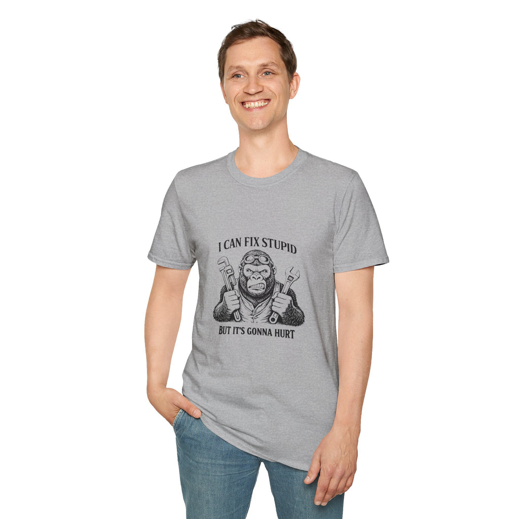 I Can Fix Stupid T-Shirt — Funny Mechanic Gift for Him Monkey Graphic Tee