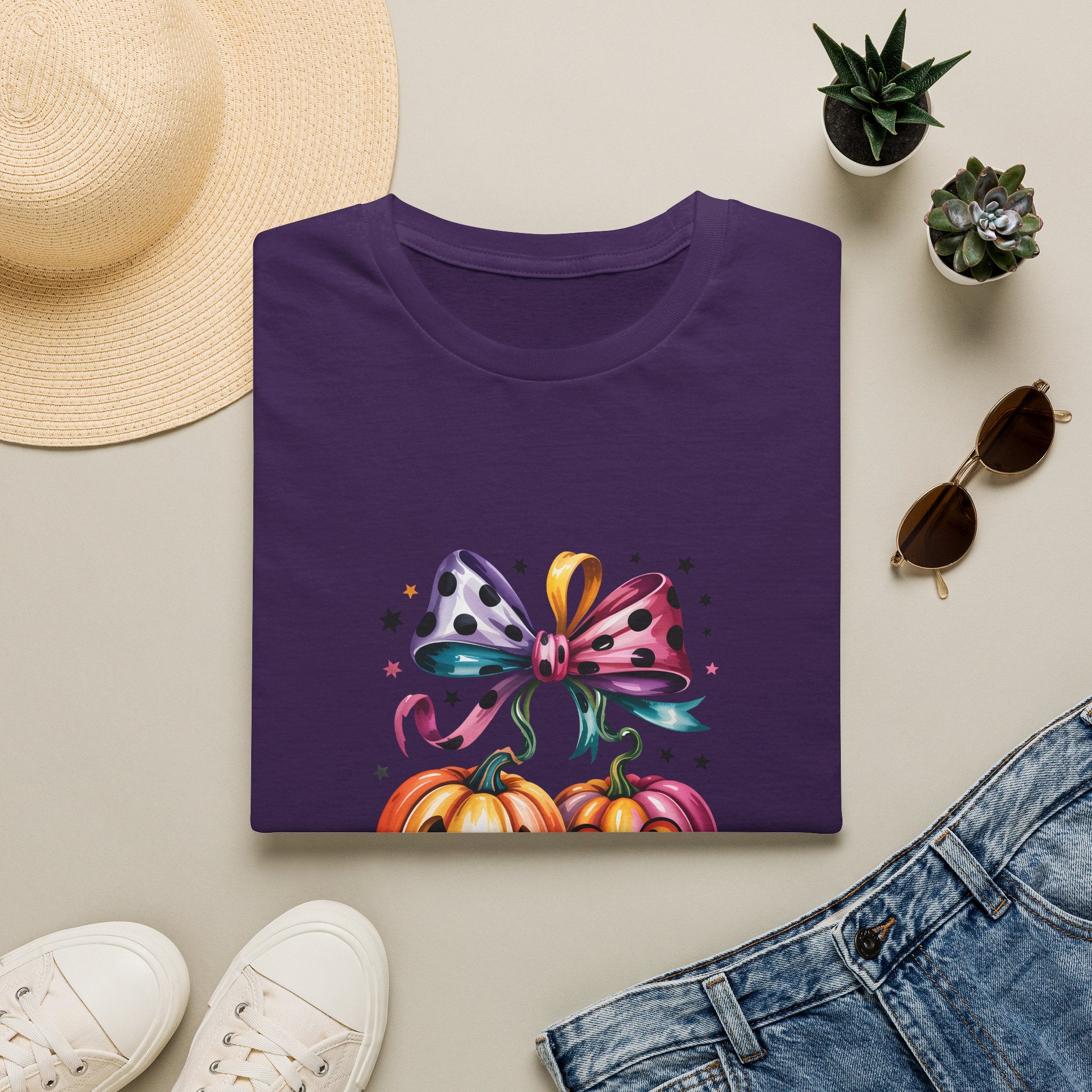Halloween Pumpkin Bow T-Shirt — Cute Colorful Gift for Women Jack-O'-Lantern Tee