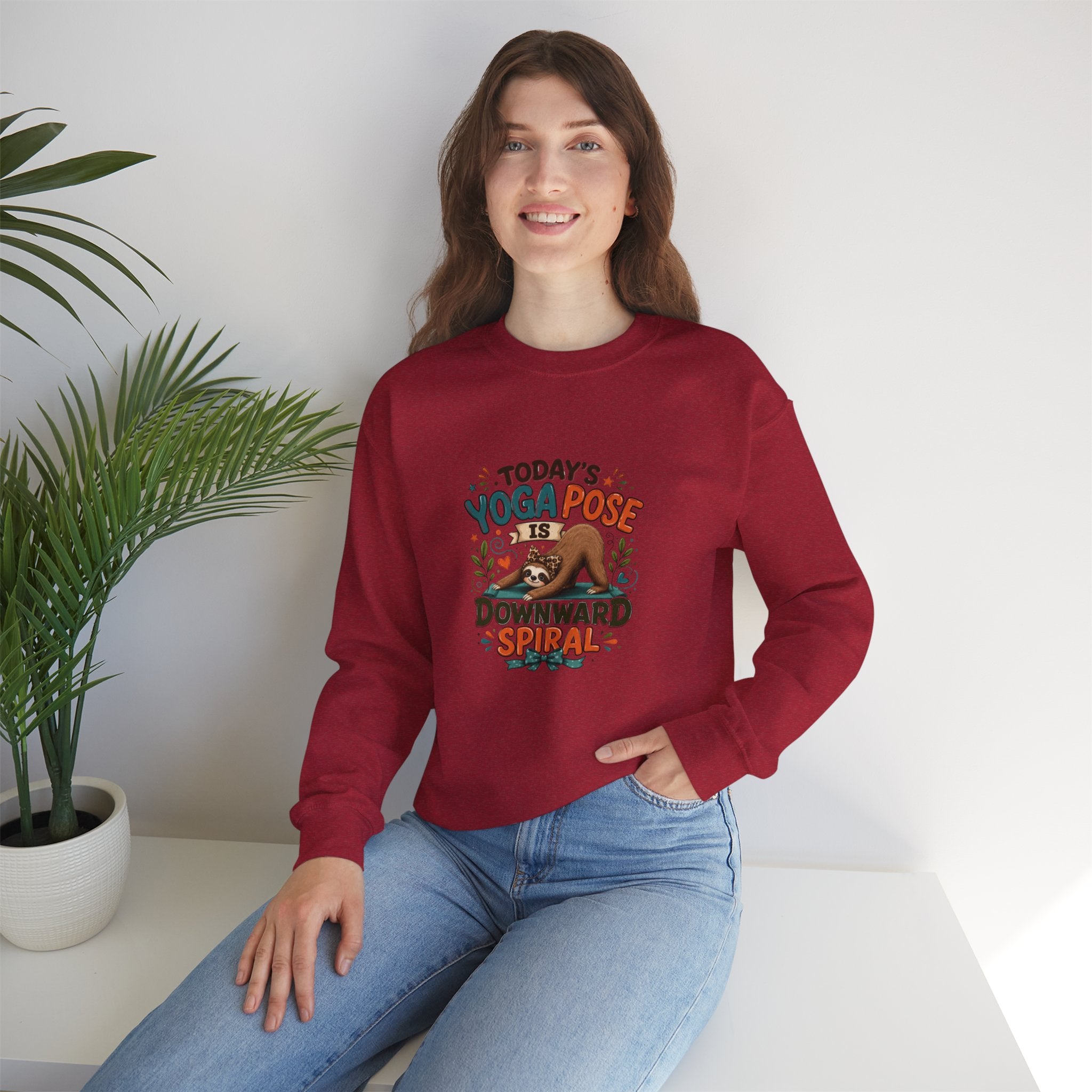 Downward Spiral Sloth Sweatshirt — Funny Lazy Gift for Her Yoga Pose Crewneck