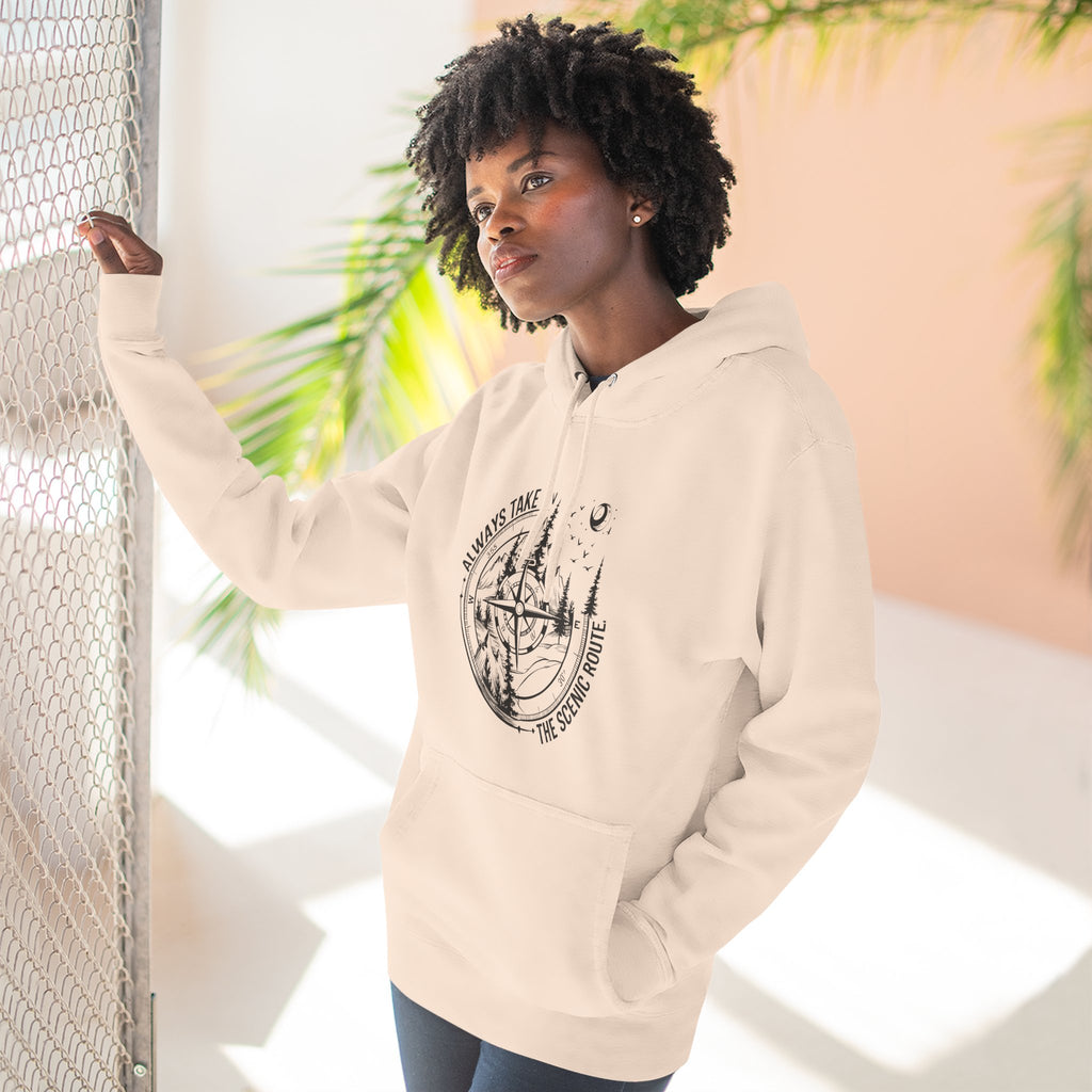 Hoodie — "Always Take the Scenic Route" Camping Graphic Pullover