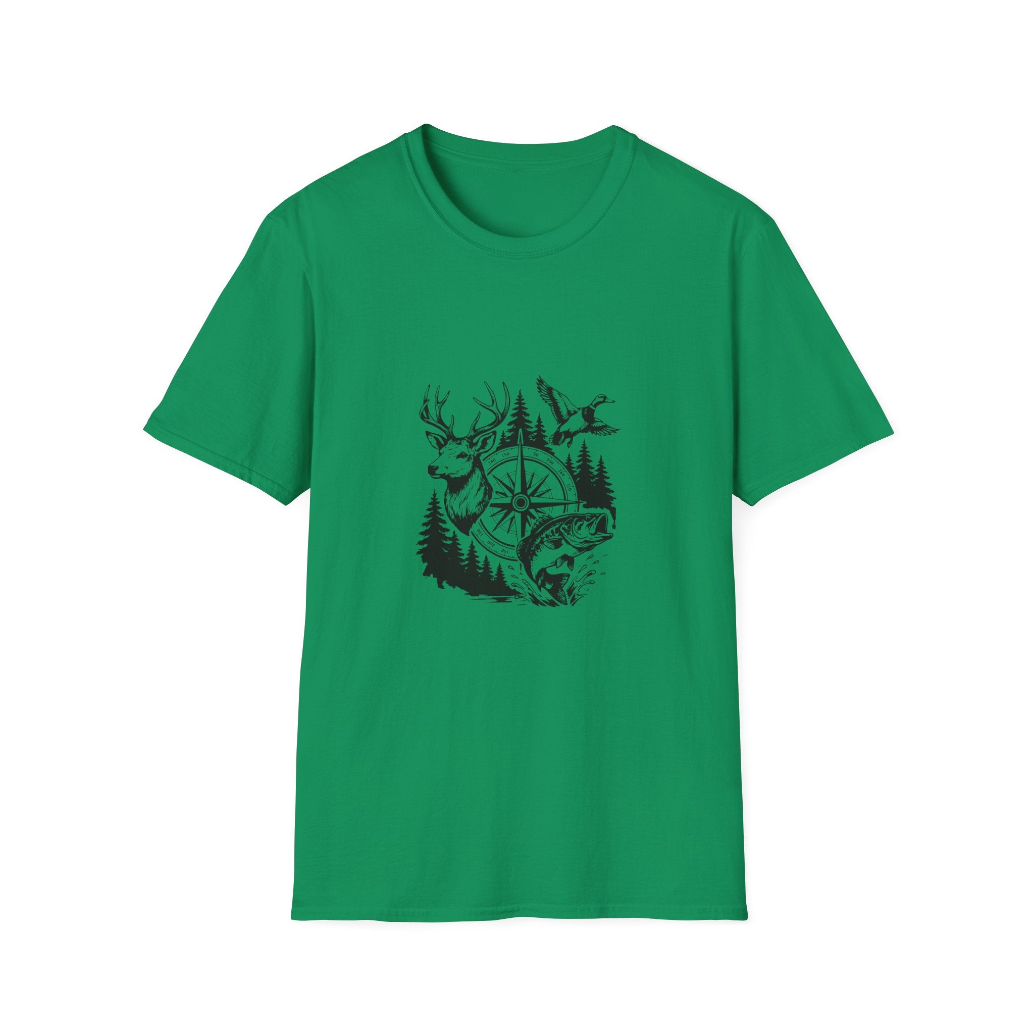 Outdoor Wildlife Compass T-Shirt — Deer Duck & Fish Nature Gift for Hunters