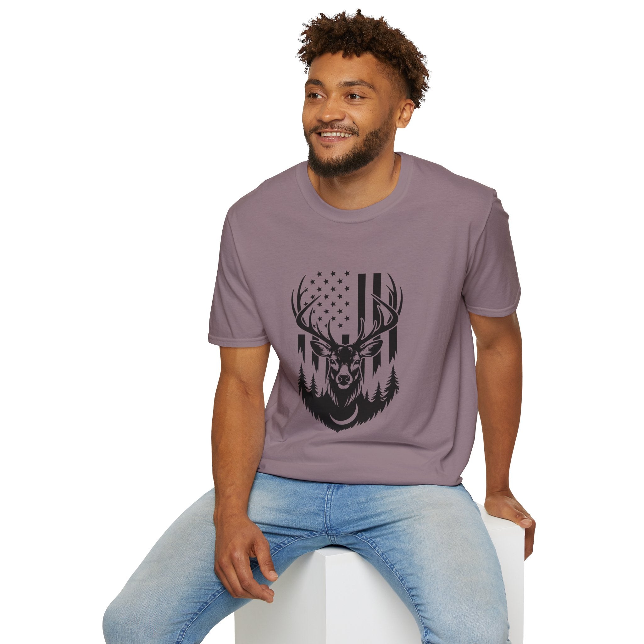 Rustic American Flag Buck T-Shirt — Patriotic Hunting Gift for Men Wildlife Tee