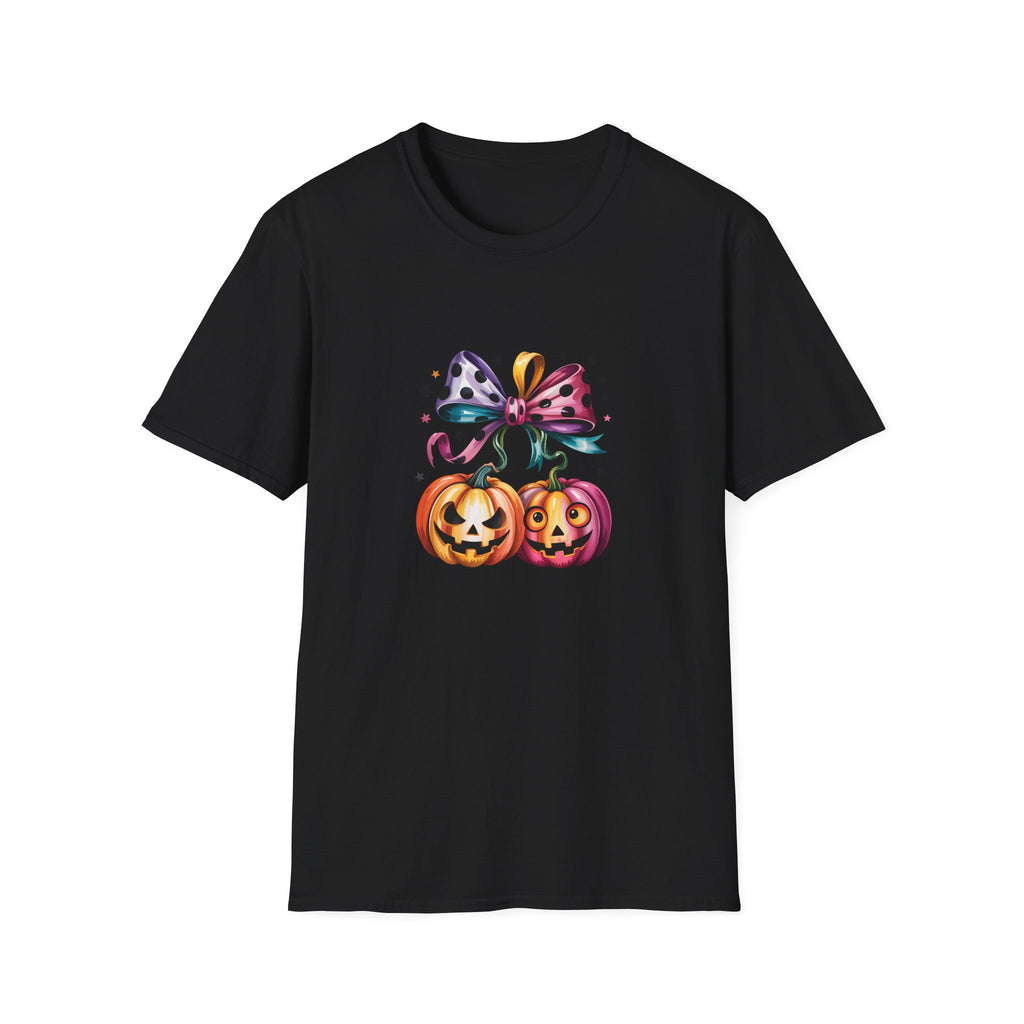 Halloween Pumpkin Bow T-Shirt — Cute Colorful Gift for Women Jack-O'-Lantern Tee