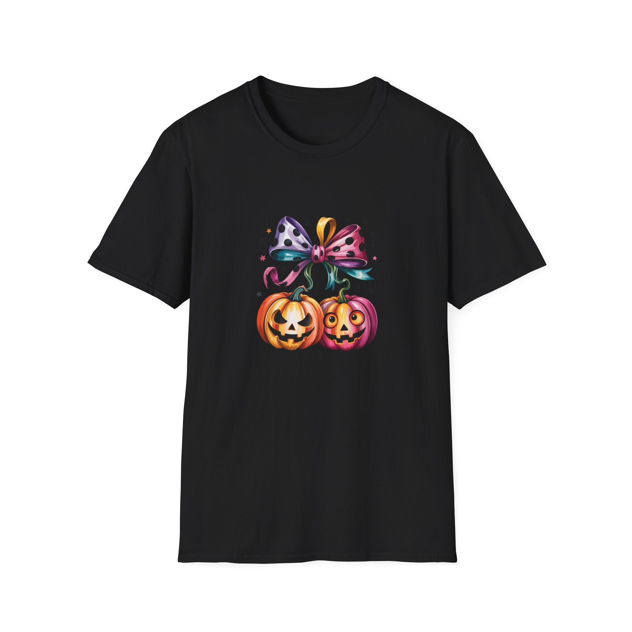 Halloween Pumpkin Bow T-Shirt — Cute Colorful Gift for Women Jack-O'-Lantern Tee