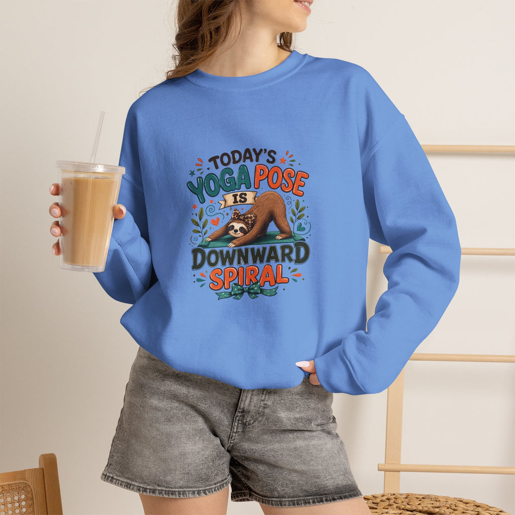 Downward Spiral Sloth Sweatshirt — Funny Lazy Gift for Her Yoga Pose Crewneck