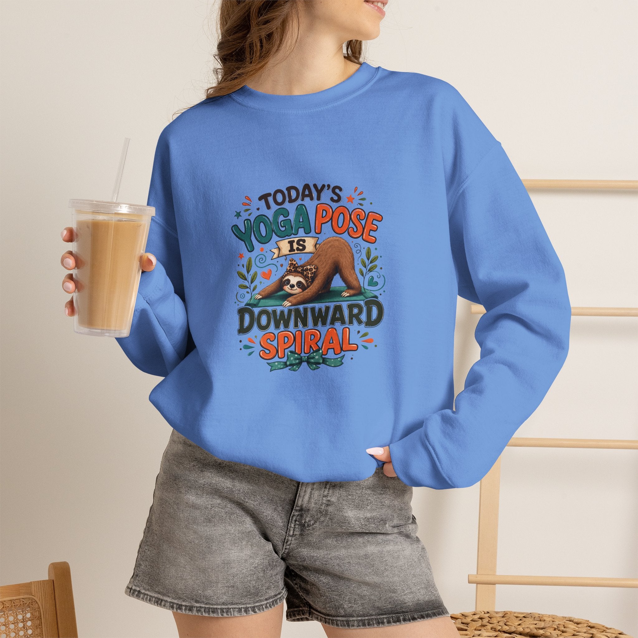 Downward Spiral Sloth Sweatshirt — Funny Lazy Gift for Her Yoga Pose Crewneck