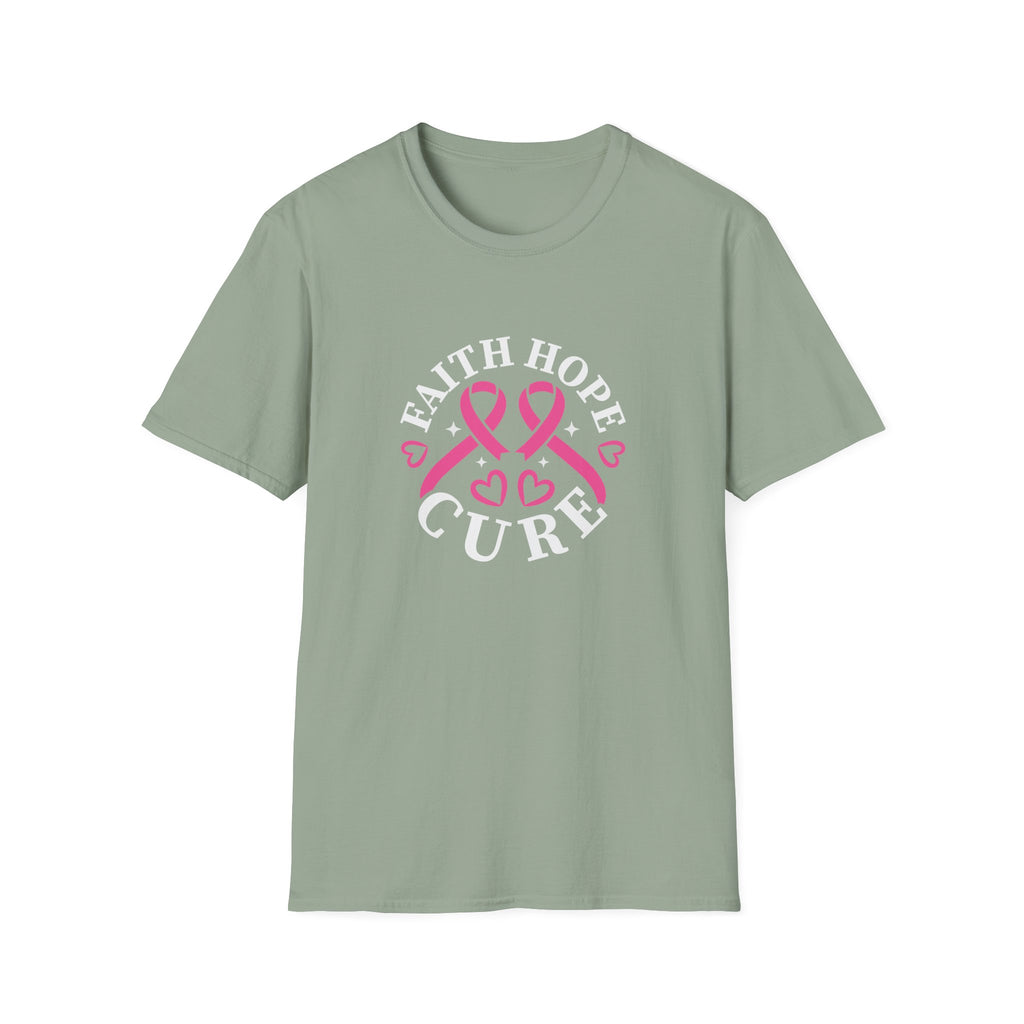 Faith Hope Cure Breast Cancer Awareness T-Shirt — Pink Ribbon Gift for Her Support Graphic Tee
