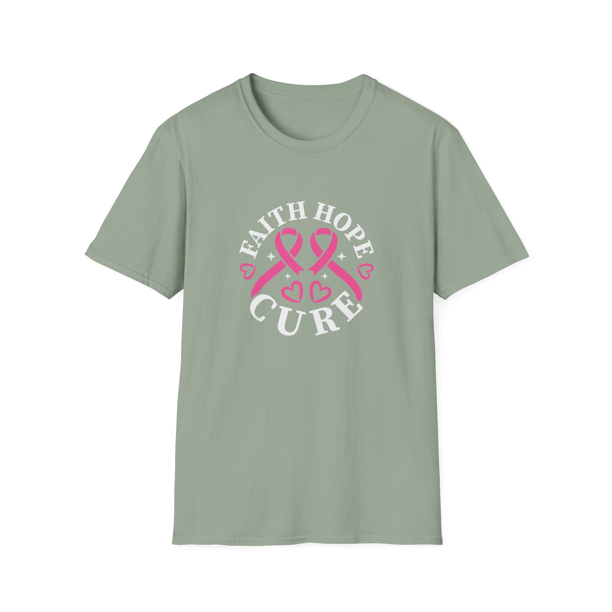 Faith Hope Cure Breast Cancer Awareness T-Shirt — Pink Ribbon Gift for Her Support Graphic Tee