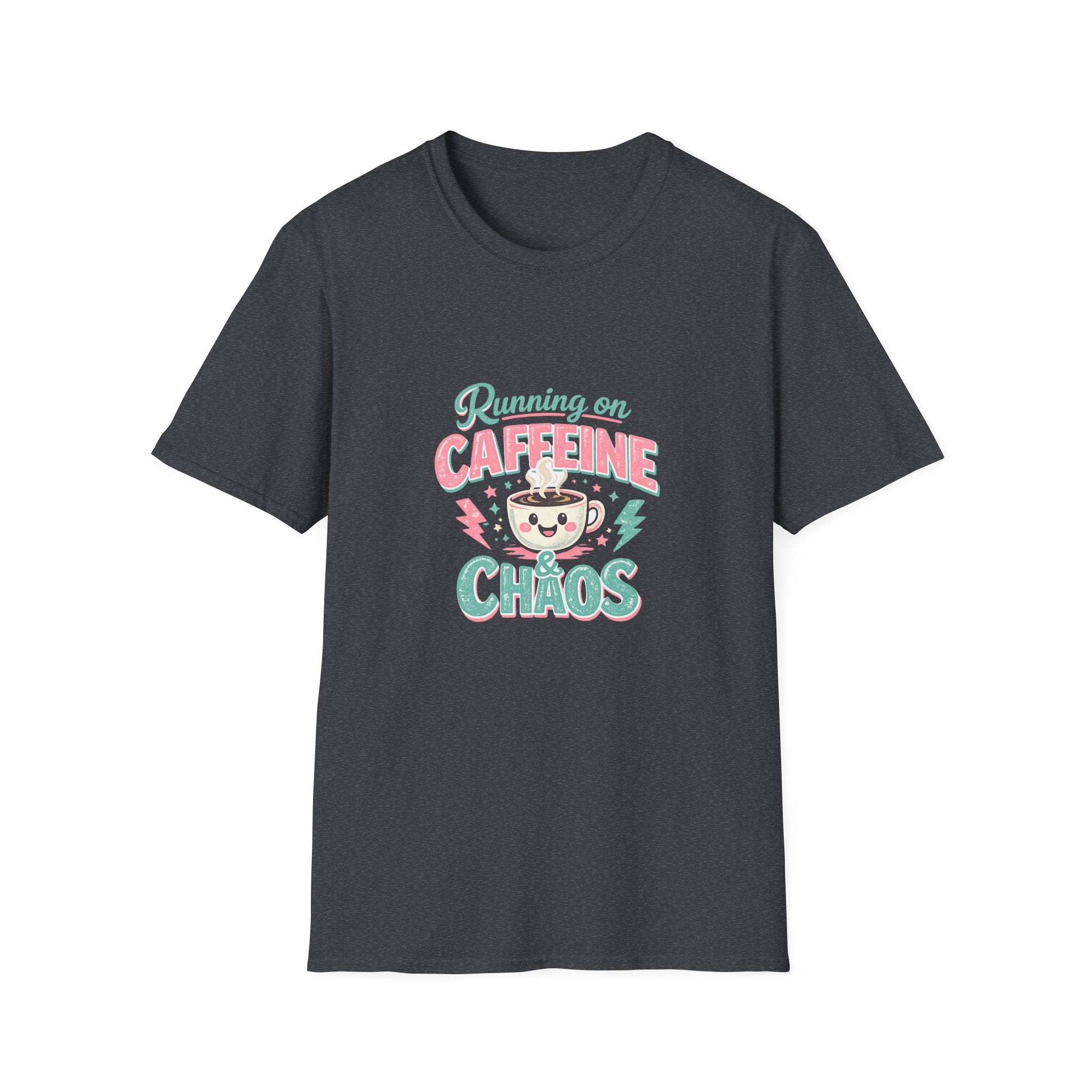 Running on Caffeine & Chaos T-Shirt — Funny Gift for Coffee Loving Moms Graphic Tee