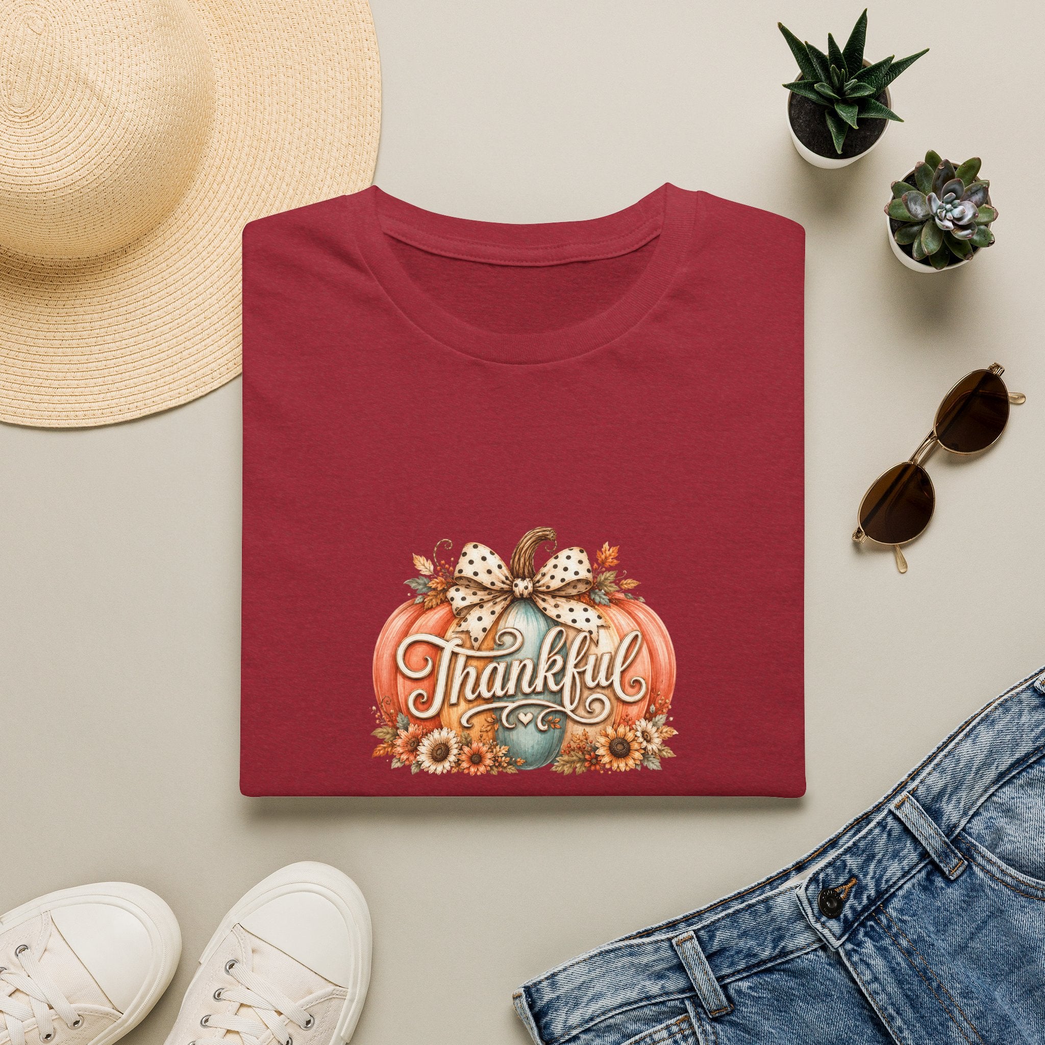 Thankful Pumpkin T-Shirt — Cute Fall Thanksgiving Gift for Women Graphic Tee