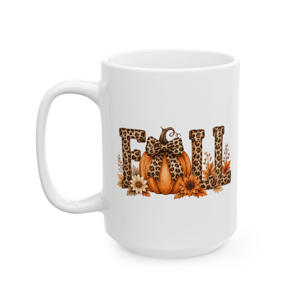 Fall Floral Leopard Sunflower Mug — Cute Autumn Gift Ceramic Coffee Cup 11oz 15oz