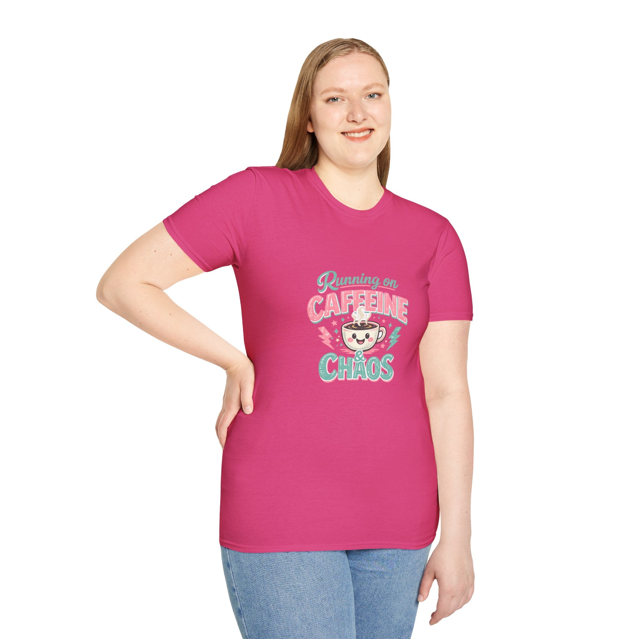 Running on Caffeine & Chaos T-Shirt — Funny Gift for Coffee Loving Moms Graphic Tee