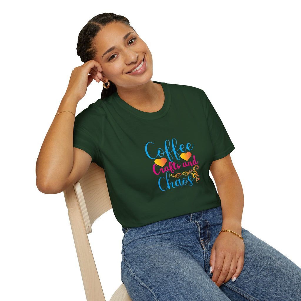 Coffee Crafts and Chaos T-Shirt — Funny Gift for Crafty Women Sarcastic Graphic Tee