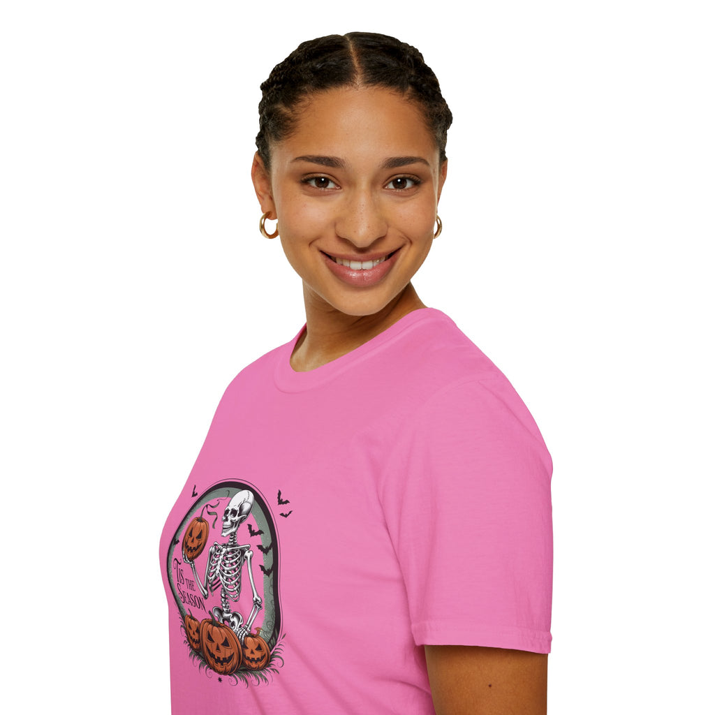 Tis the Season Skeleton Pumpkin T-Shirt — Funny Halloween Gift for Women Graphic Tee