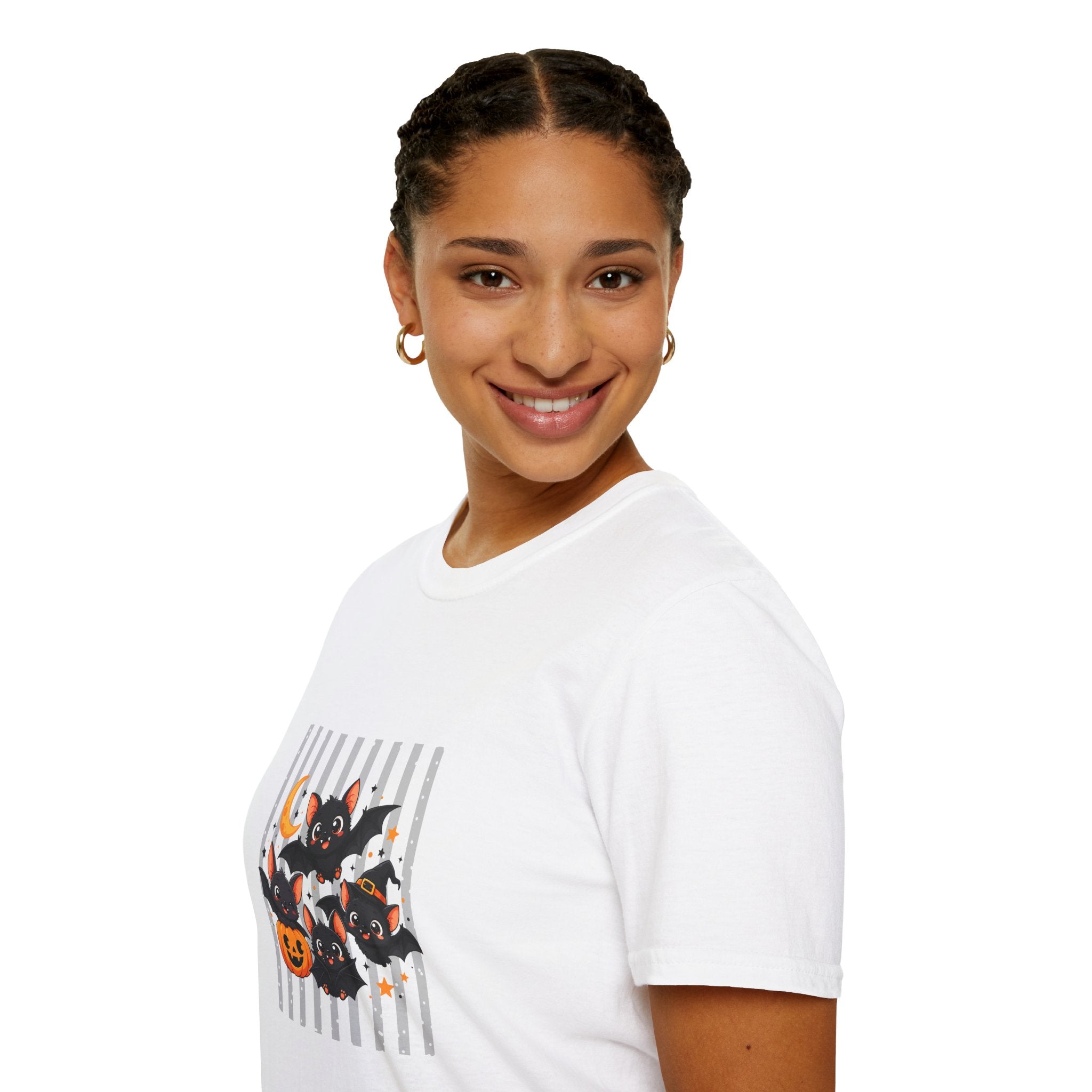 Halloween Bats Pumpkin Moon T-Shirt — Cute Spooky Gift for Women Graphic Tee