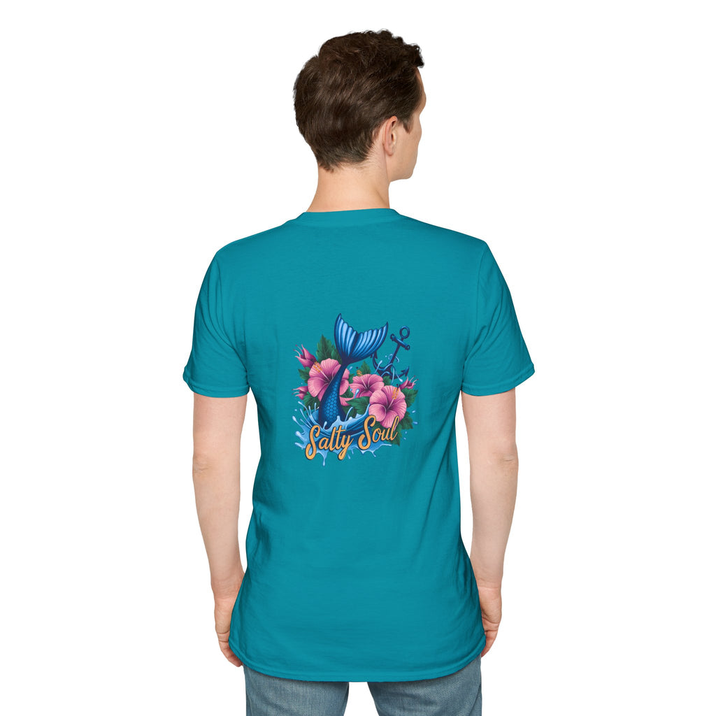 Salty Soul Mermaid Anchor Floral T-Shirt — Cute Beach Gift for Women Nautical Tee