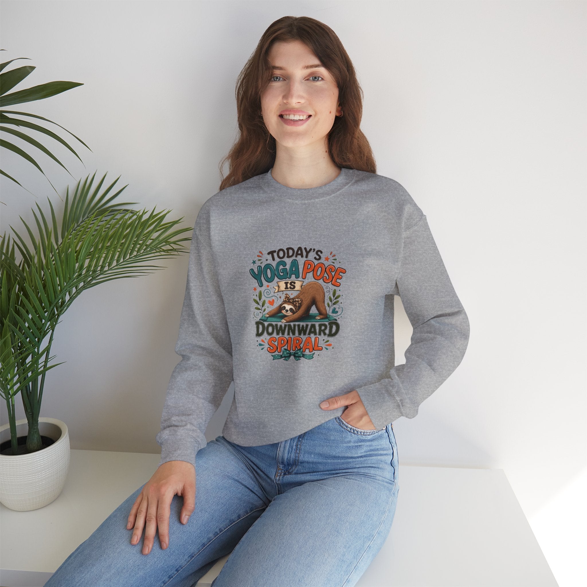 Downward Spiral Sloth Sweatshirt — Funny Lazy Gift for Her Yoga Pose Crewneck