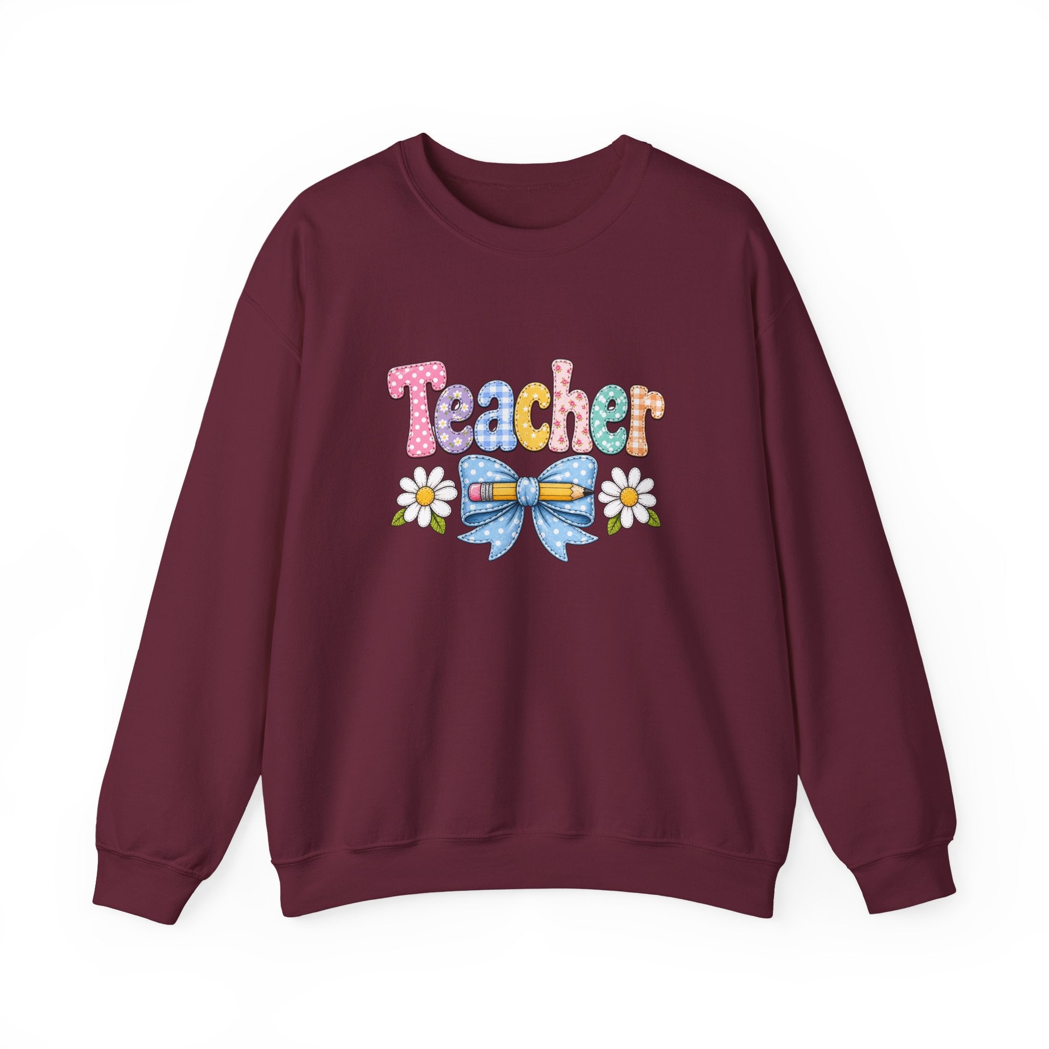 Teacher Floral Bow Sweatshirt — Cute Pastel Gift for Teachers Appreciation Crewneck