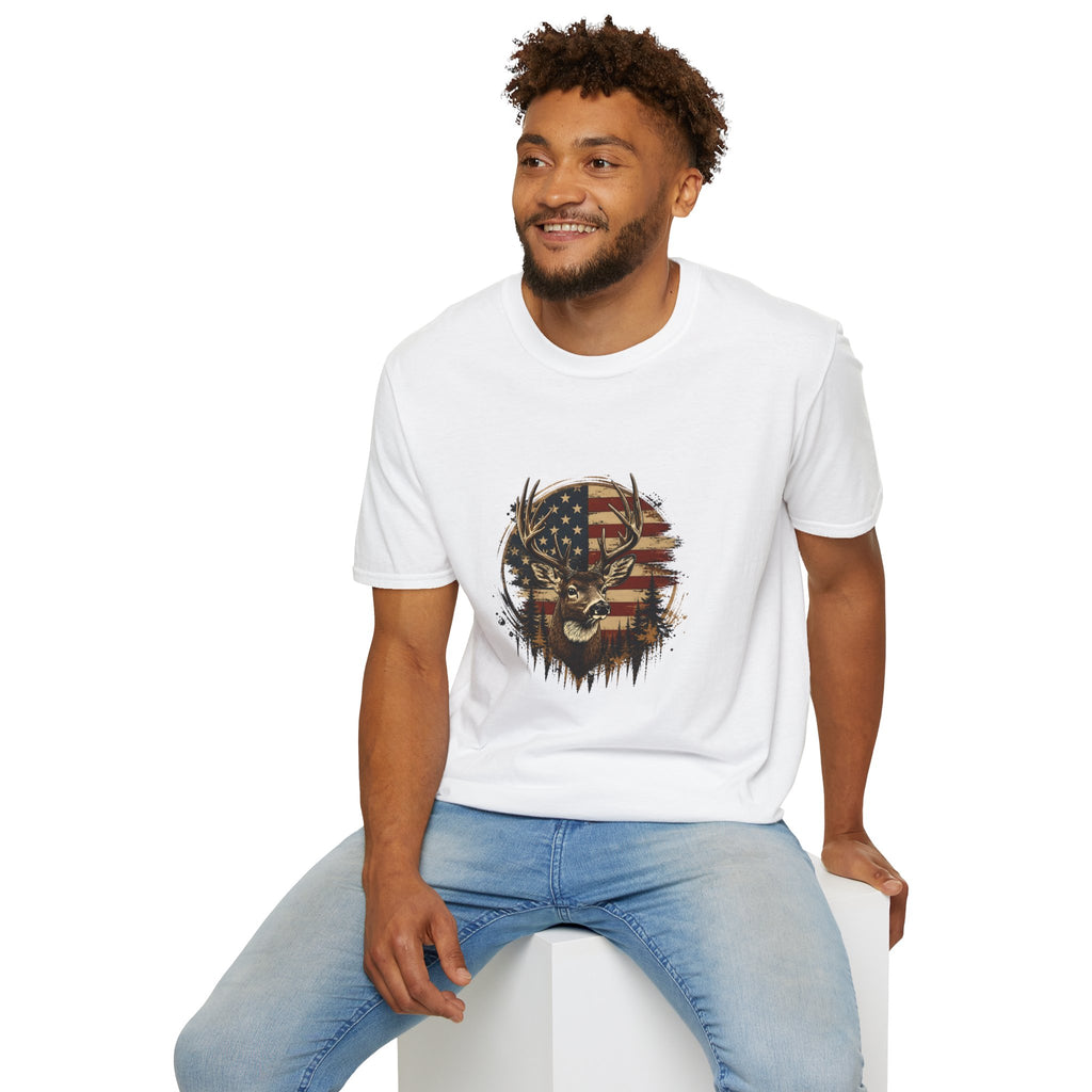 American Flag Deer T-Shirt — Patriotic Buck Gift for Hunters Men's Graphic Tee