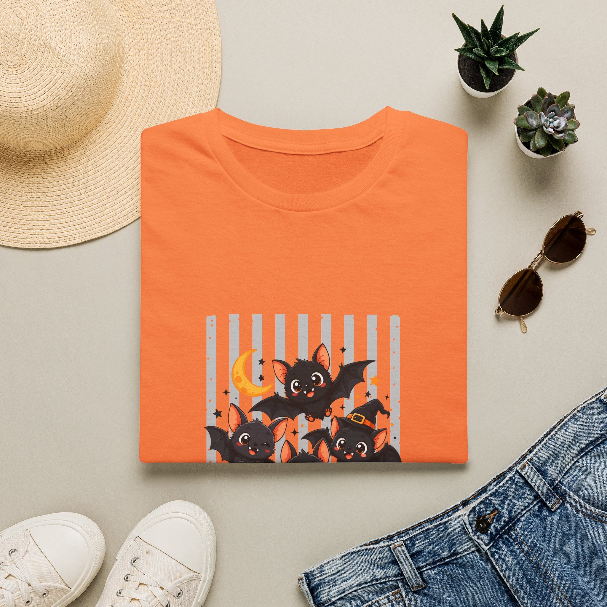 Halloween Bats Pumpkin Moon T-Shirt — Cute Spooky Gift for Women Graphic Tee