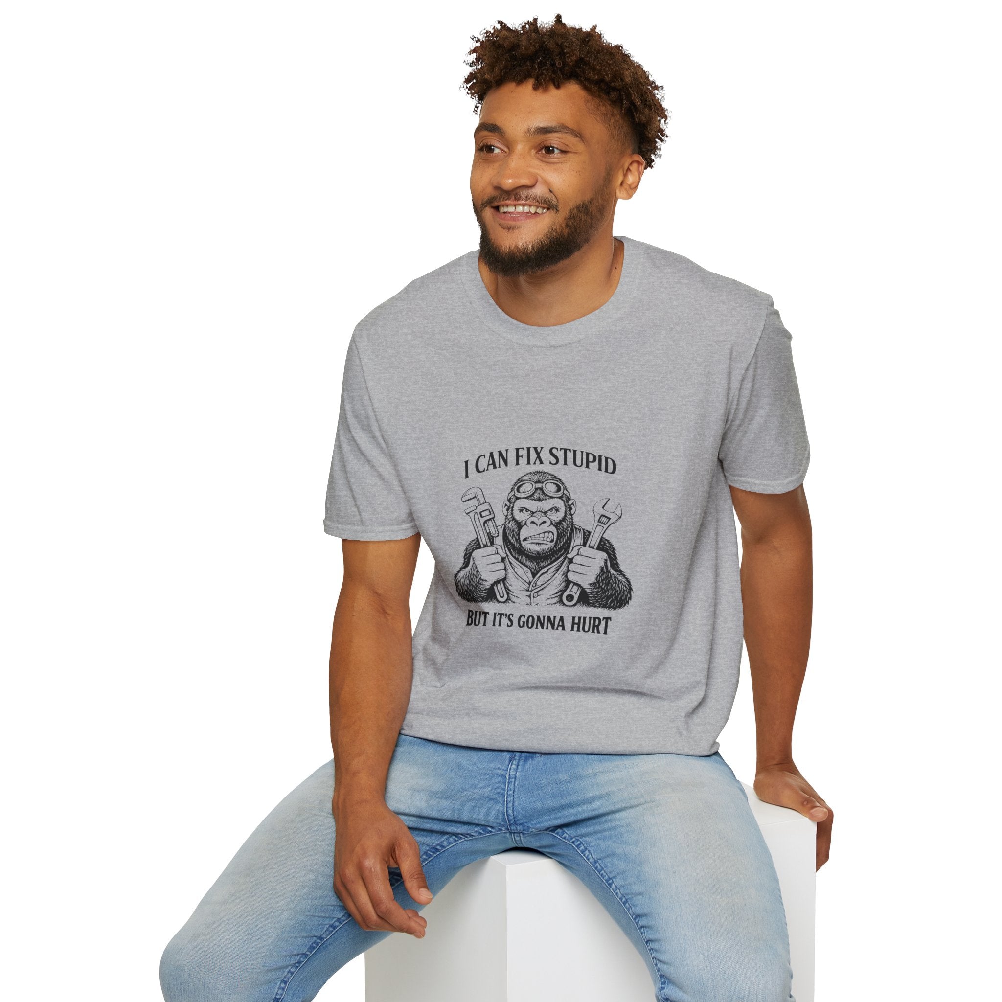 I Can Fix Stupid T-Shirt — Funny Mechanic Gift for Him Monkey Graphic Tee