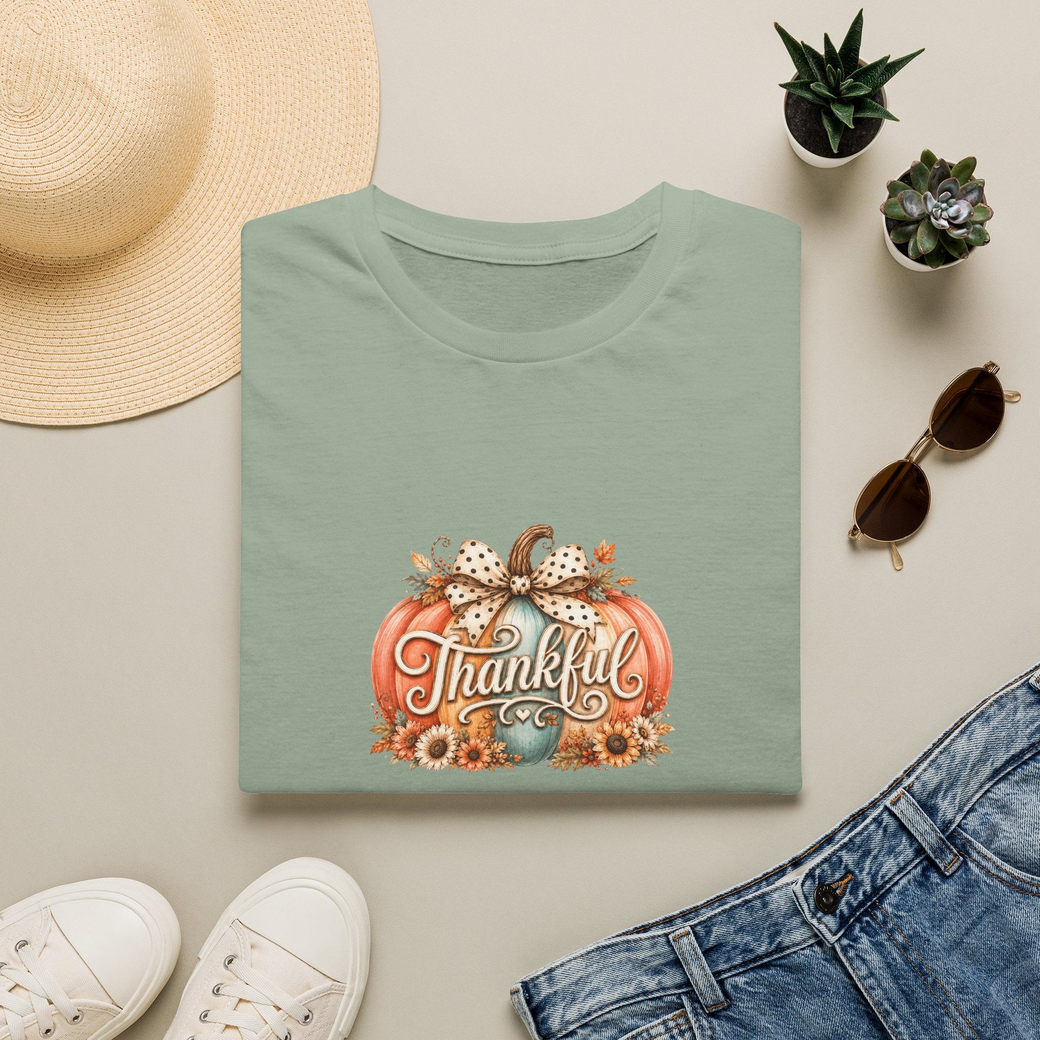 Thankful Pumpkin T-Shirt — Cute Fall Thanksgiving Gift for Women Graphic Tee