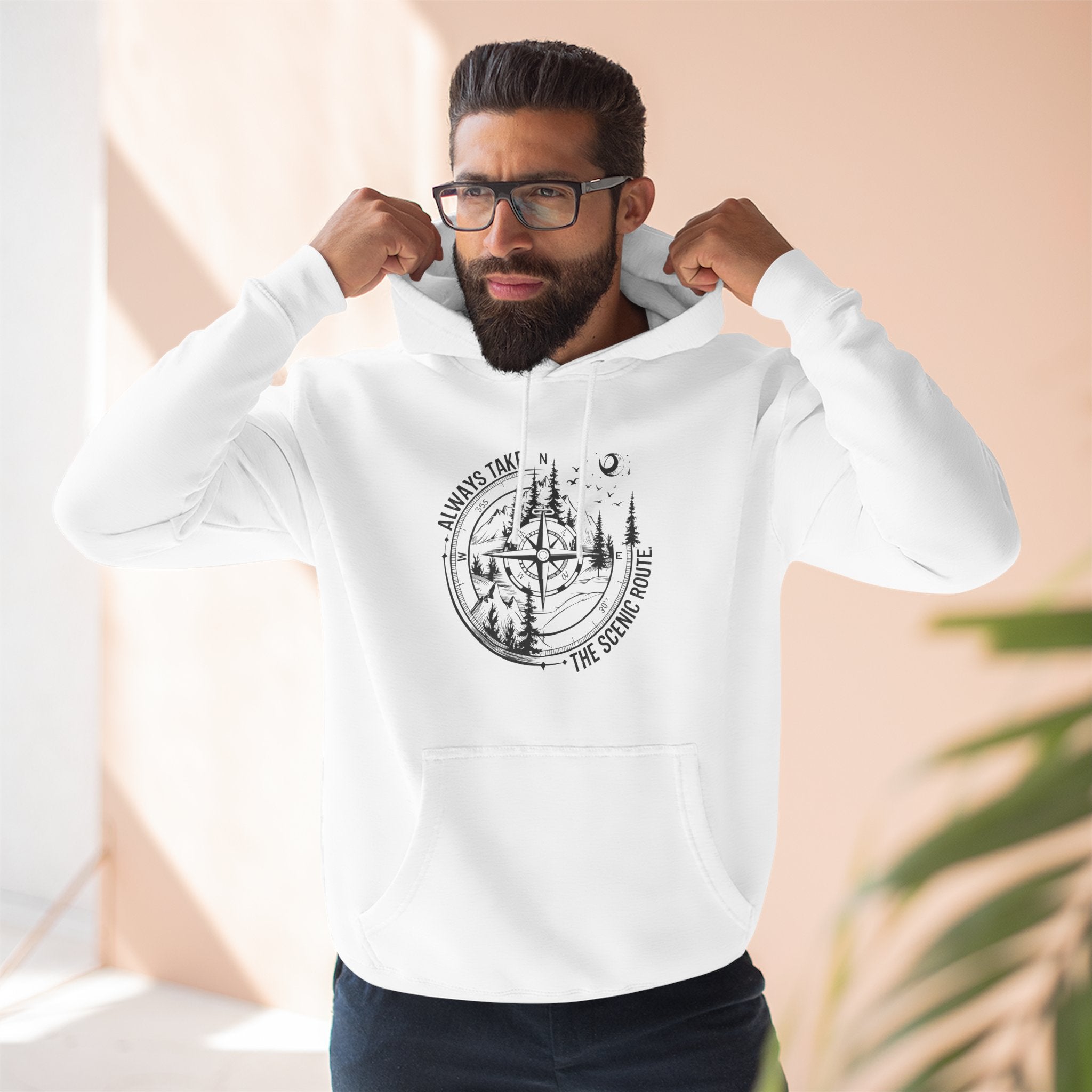 Hoodie — "Always Take the Scenic Route" Camping Graphic Pullover