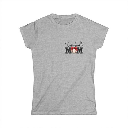 Baseball Mom Script T-Shirt — Cute Bow Gift for Sports Moms Game Day Tee
