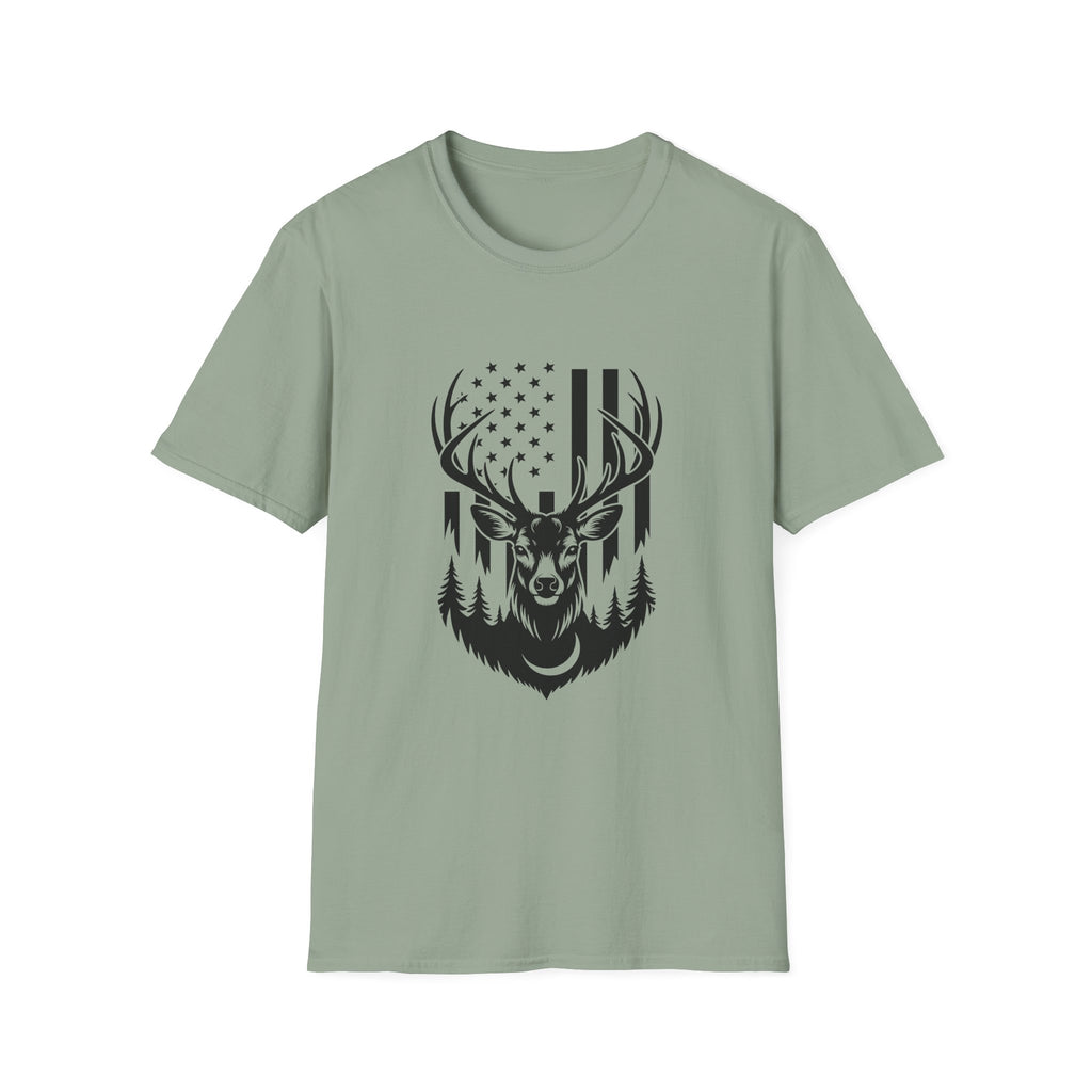 Rustic American Flag Buck T-Shirt — Patriotic Hunting Gift for Men Wildlife Tee