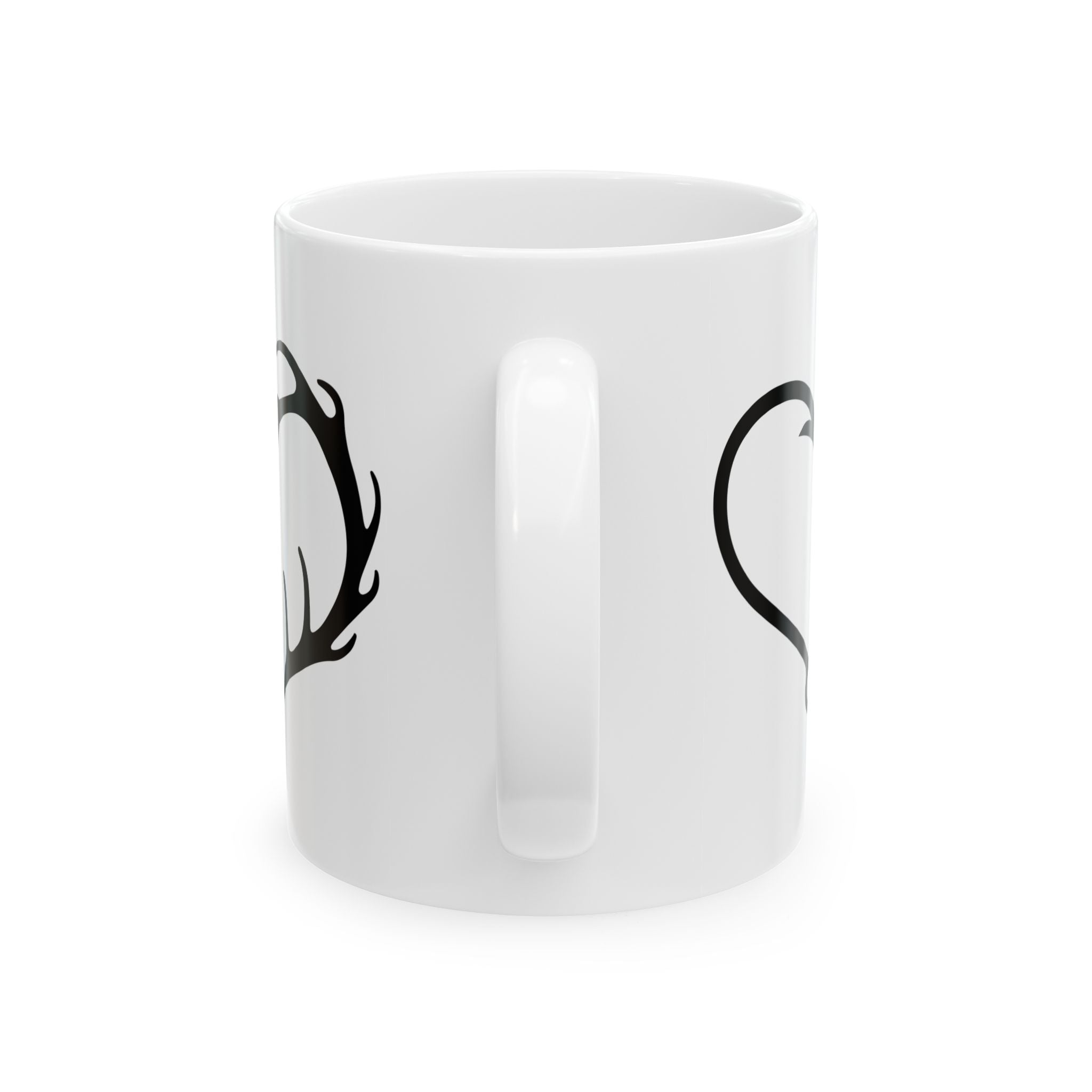 Antler Heart Ceramic Mug — Rustic Deer & Fishing Hook Gift for Him Coffee Cup 11oz 15oz