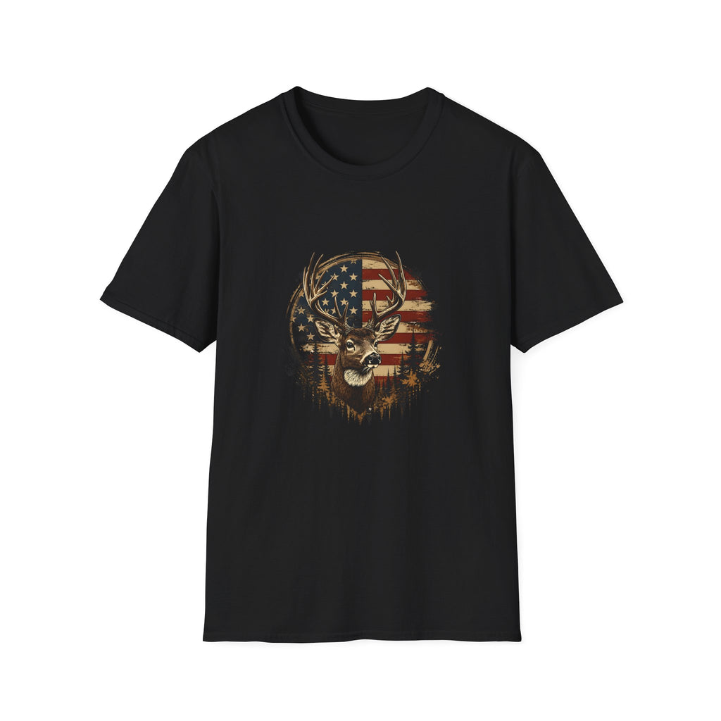 American Flag Deer T-Shirt — Patriotic Buck Gift for Hunters Men's Graphic Tee