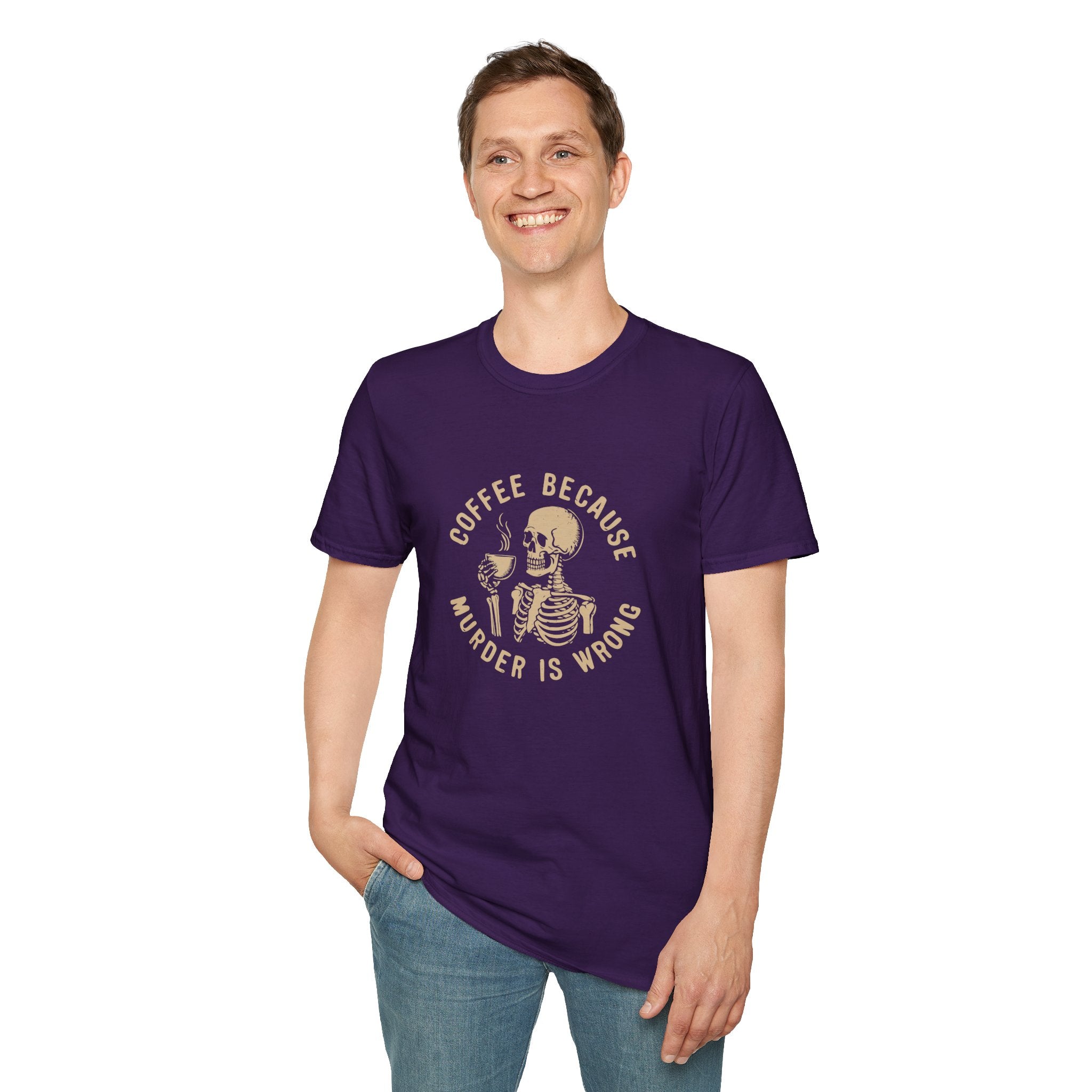 Coffee Because Murder Is Wrong Skull T-Shirt — Funny Dark Humor Gift for Her Graphic Tee
