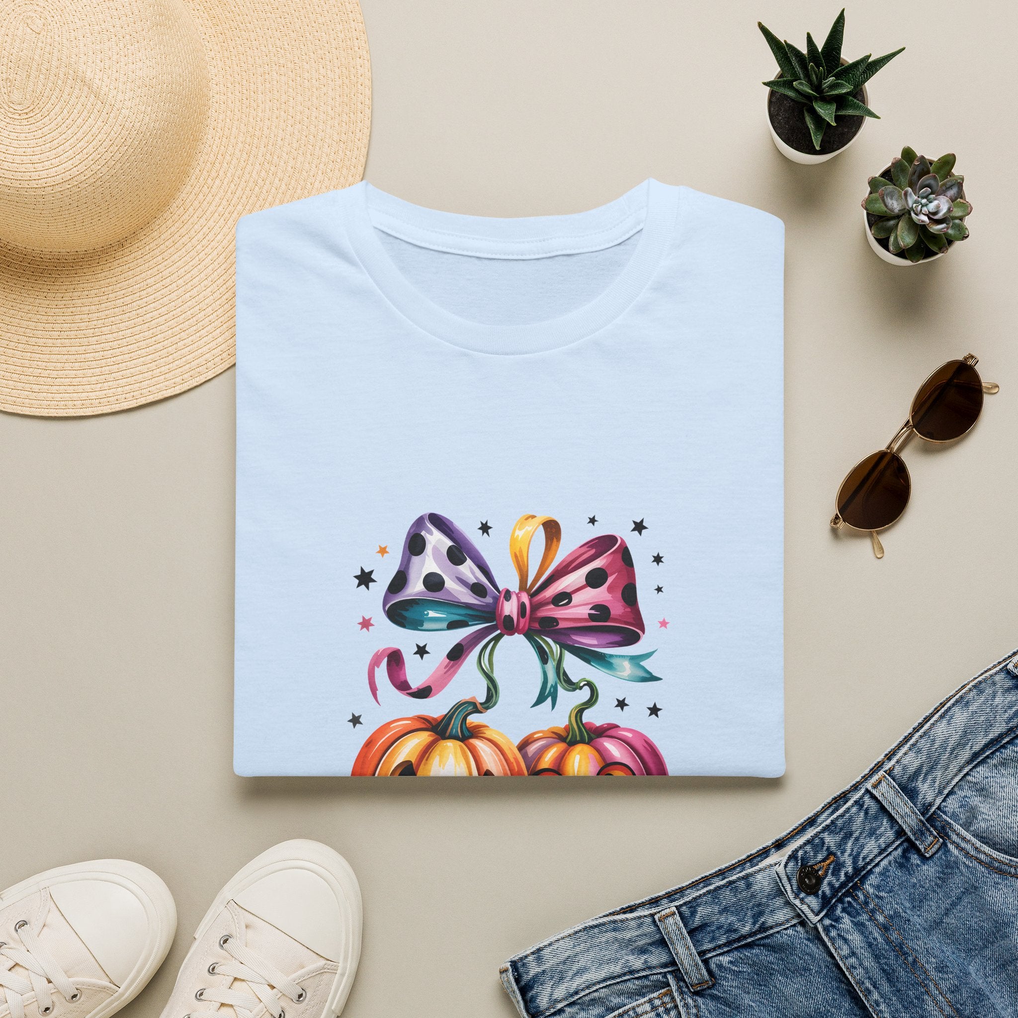 Halloween Pumpkin Bow T-Shirt — Cute Colorful Gift for Women Jack-O'-Lantern Tee