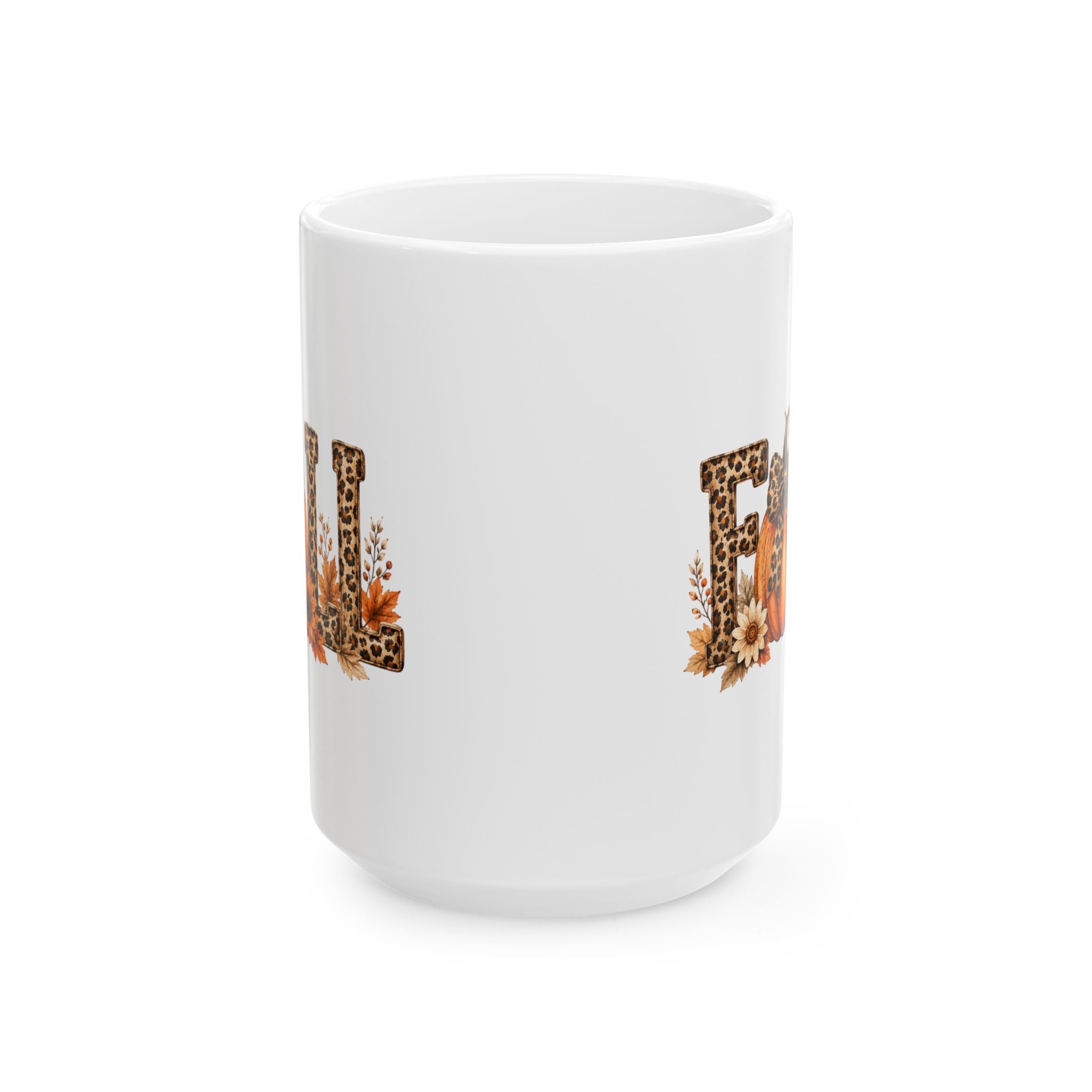 Fall Floral Leopard Sunflower Mug — Cute Autumn Gift Ceramic Coffee Cup 11oz 15oz