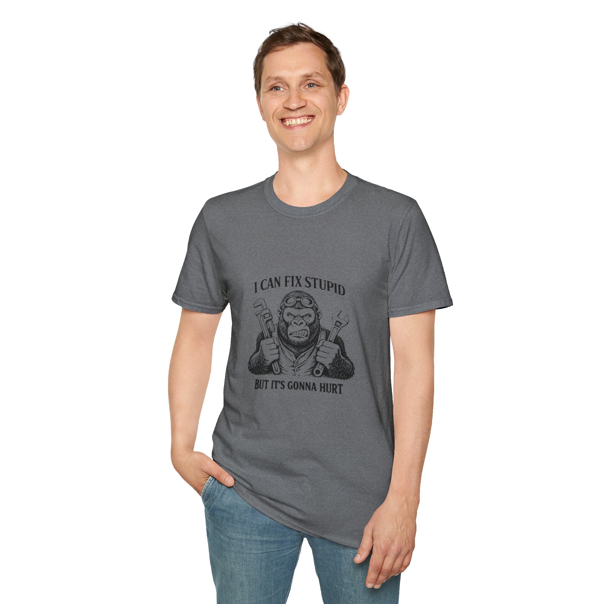 I Can Fix Stupid T-Shirt — Funny Mechanic Gift for Him Monkey Graphic Tee