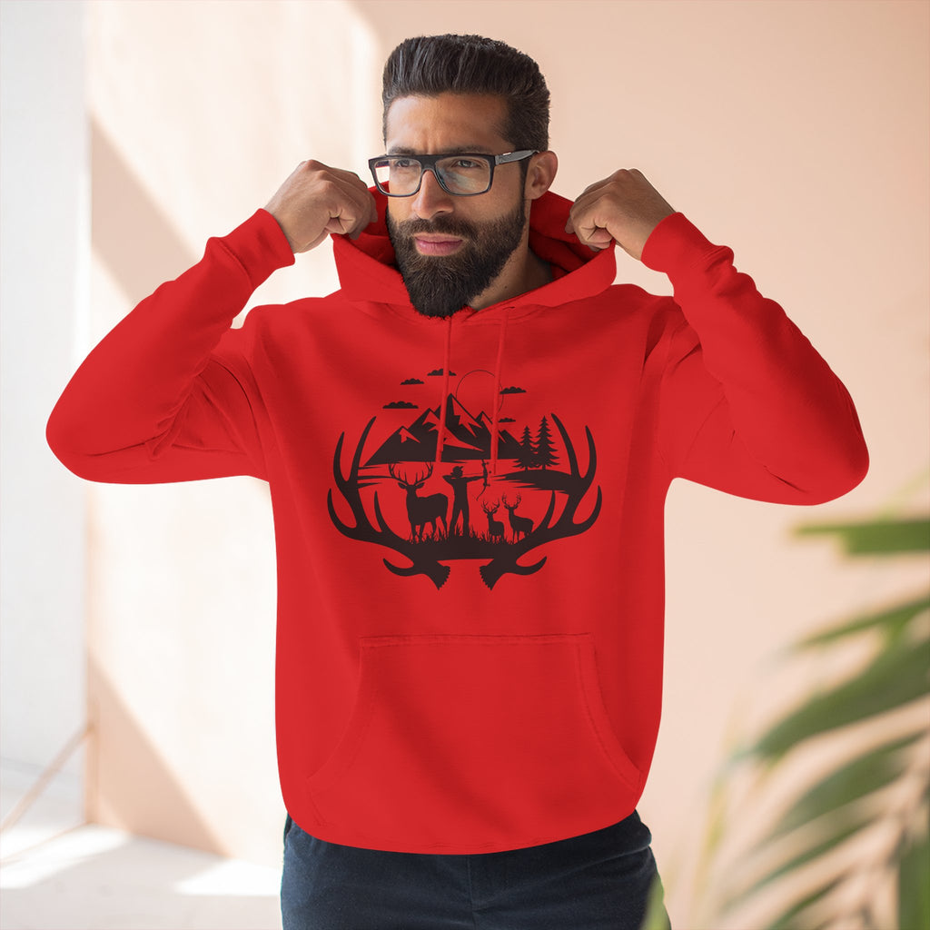 Deer Antler Mountain Hoodie — Rustic Outdoor Gift for Him Wildlife Graphic Pullover