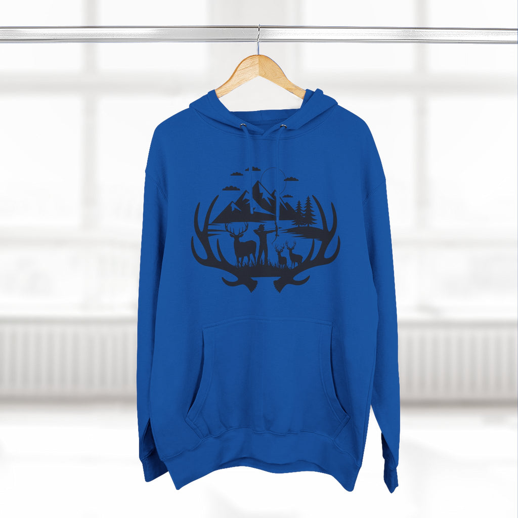 Deer Antler Mountain Hoodie — Rustic Outdoor Gift for Him Wildlife Graphic Pullover