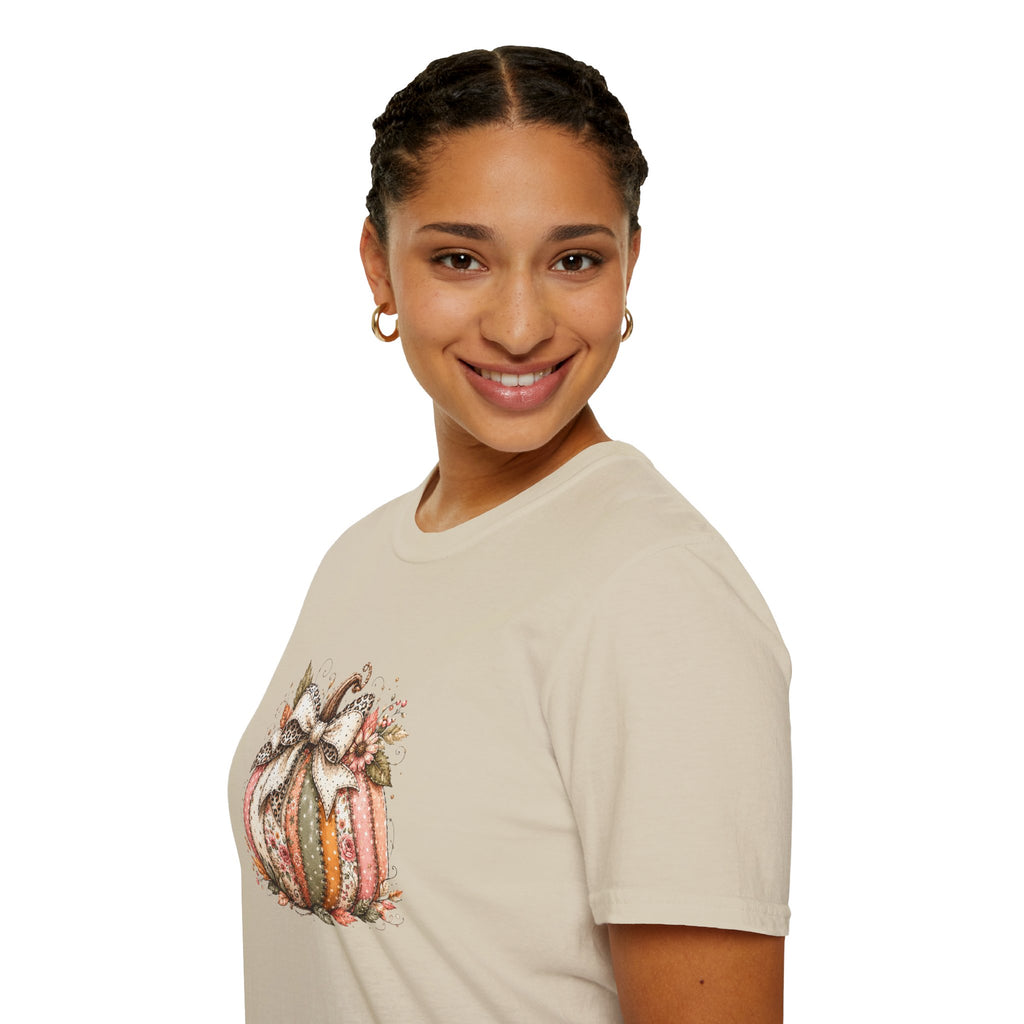Autumn Floral Pumpkin Leopard Bow T-Shirt — Cute Fall Gift for Women Graphic Tee
