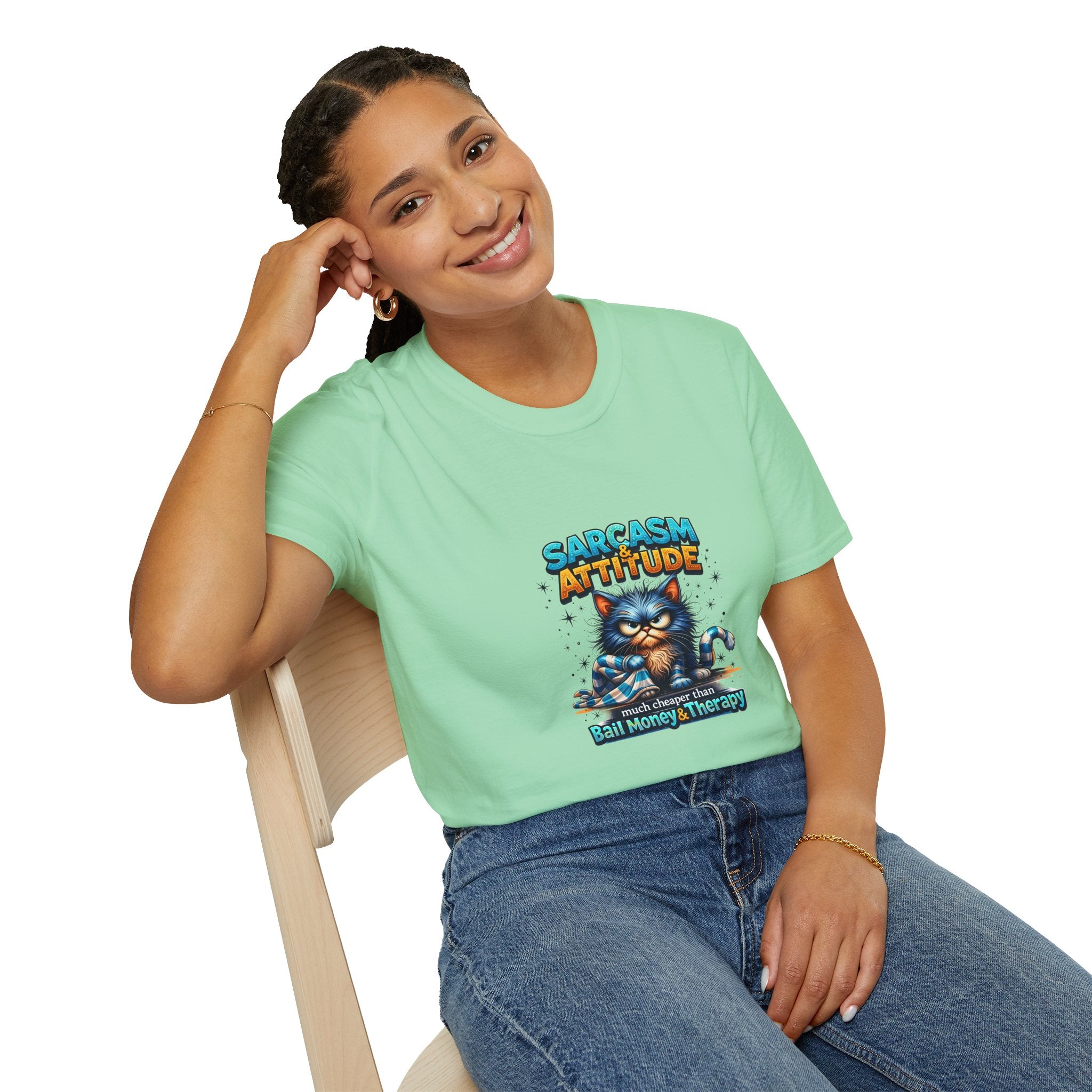 Sarcasm & Attitude Grumpy Cat T-Shirt — Funny Sarcastic Gift for Her Graphic Tee
