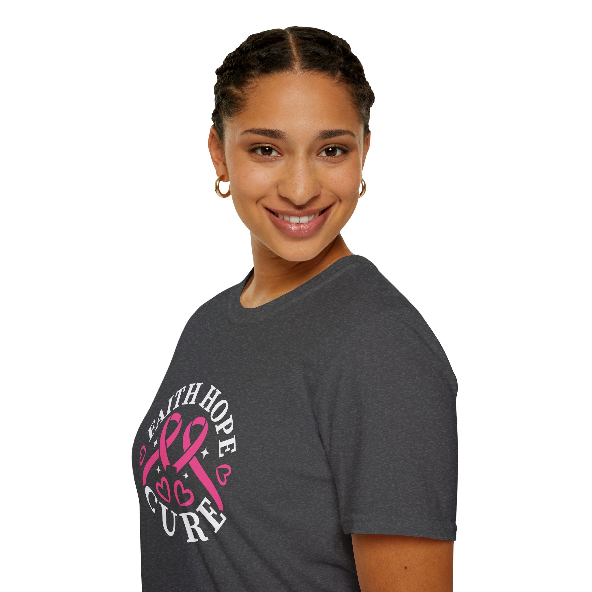 Faith Hope Cure Breast Cancer Awareness T-Shirt — Pink Ribbon Gift for Her Support Graphic Tee
