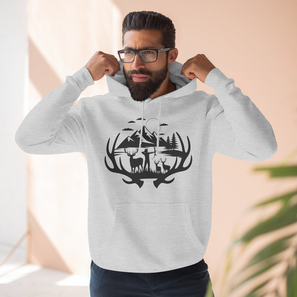 Deer Antler Mountain Hoodie — Rustic Outdoor Gift for Him Wildlife Graphic Pullover