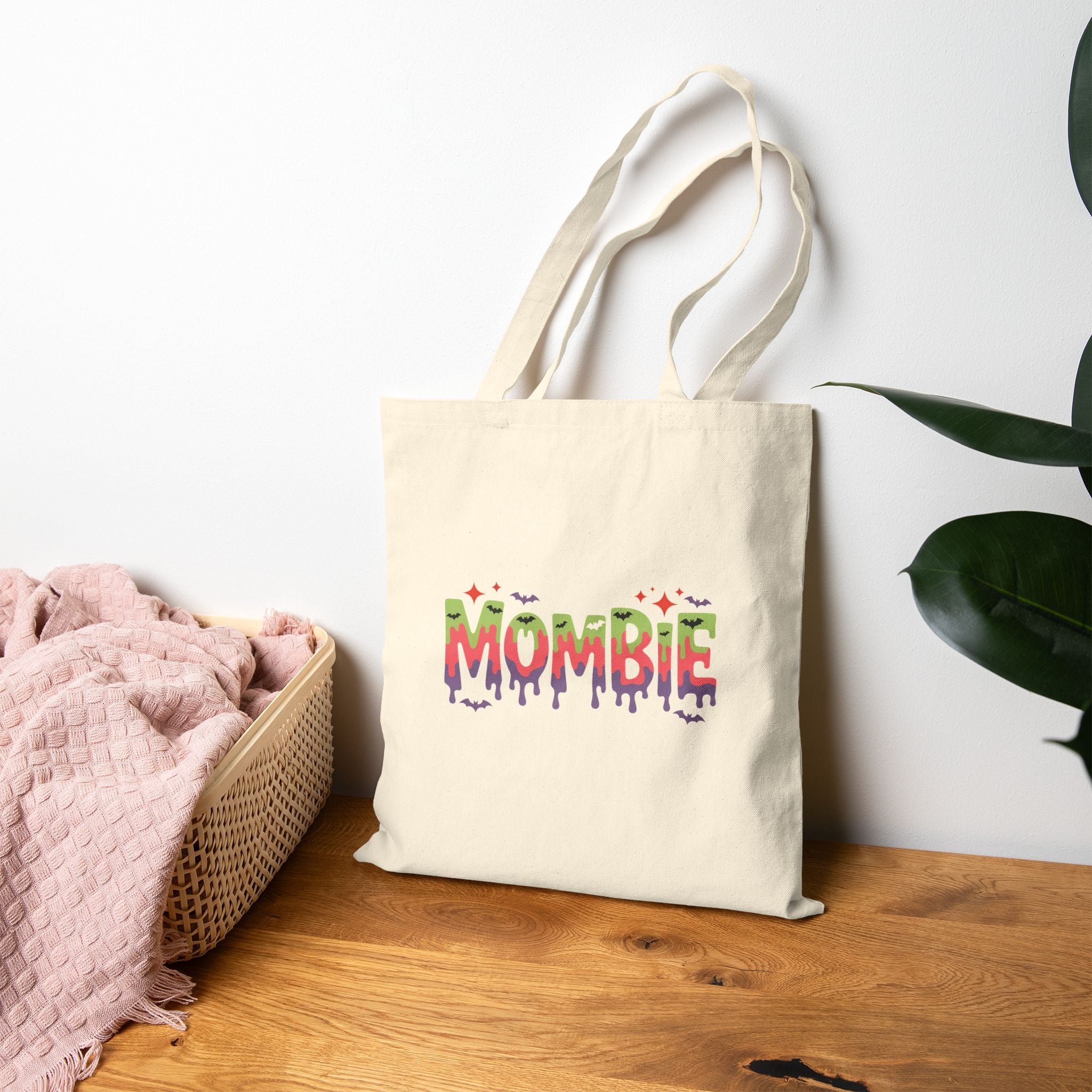 Mombie Canvas Tote Bag — Funny Zombie Mom Halloween Gift for Her Grocery Shopper