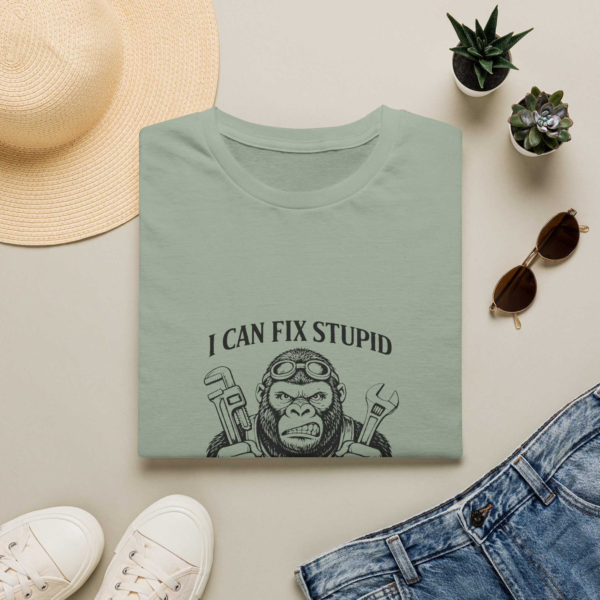 I Can Fix Stupid T-Shirt — Funny Mechanic Gift for Him Monkey Graphic Tee