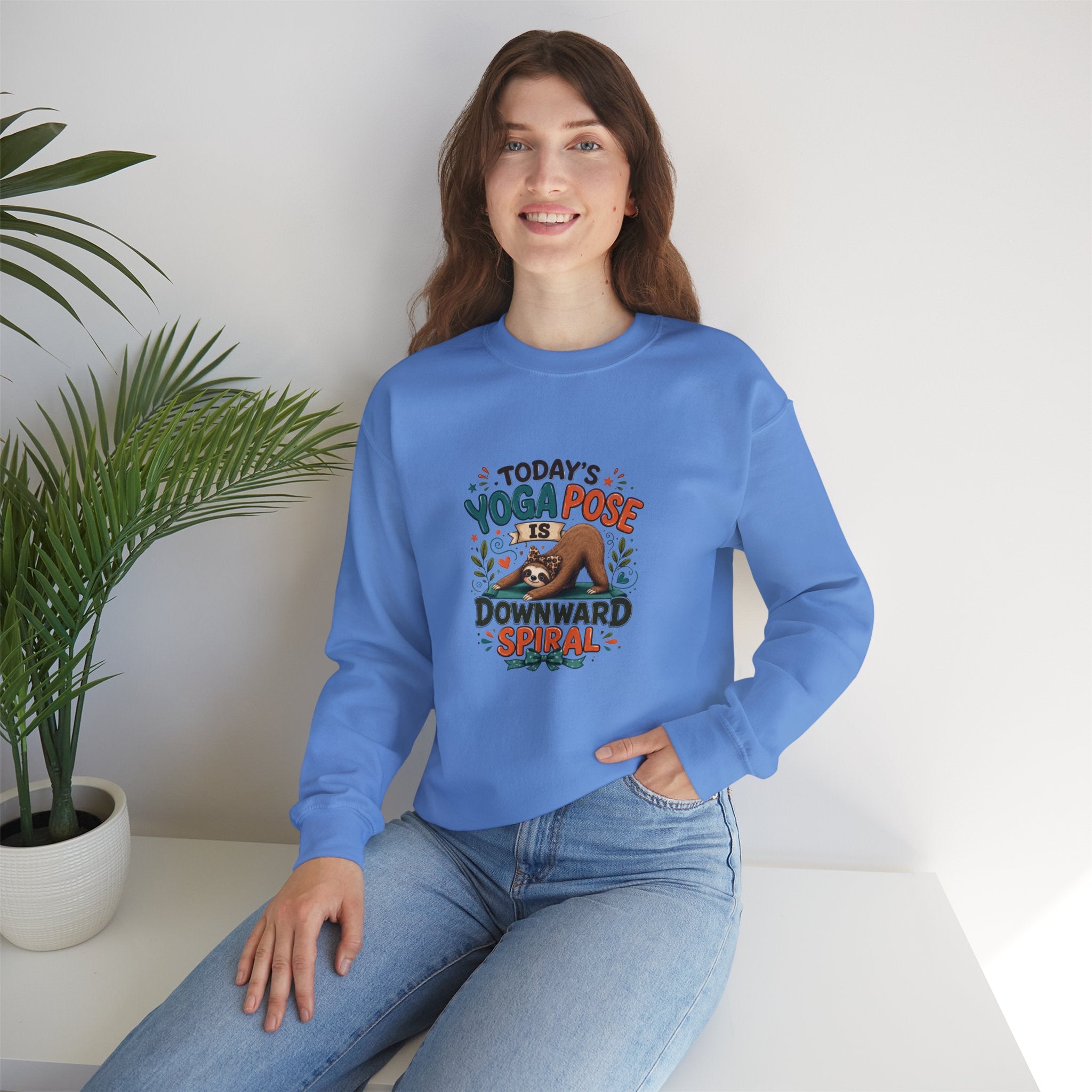 Downward Spiral Sloth Sweatshirt — Funny Lazy Gift for Her Yoga Pose Crewneck