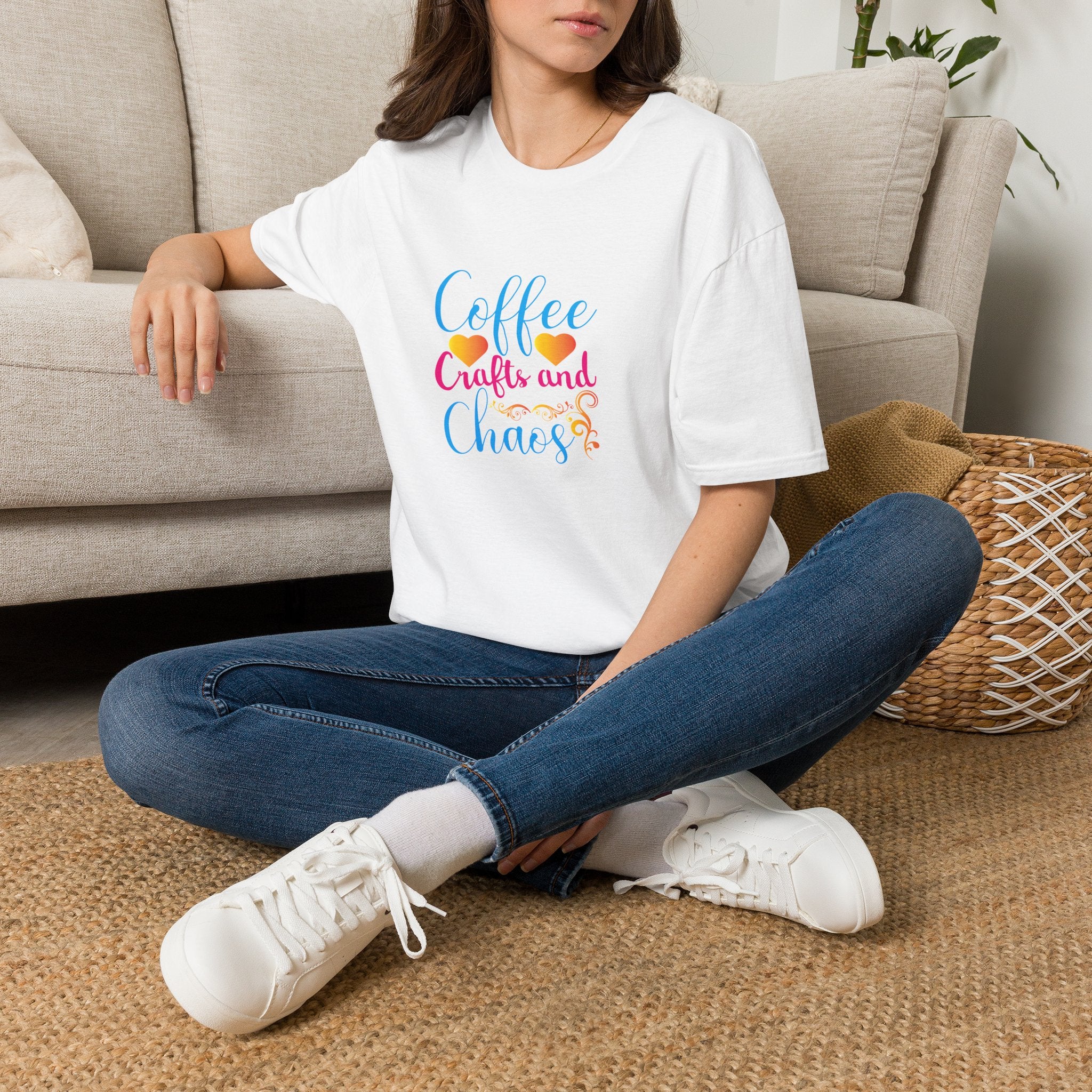 Coffee Crafts and Chaos T-Shirt — Funny Gift for Crafty Women Sarcastic Graphic Tee