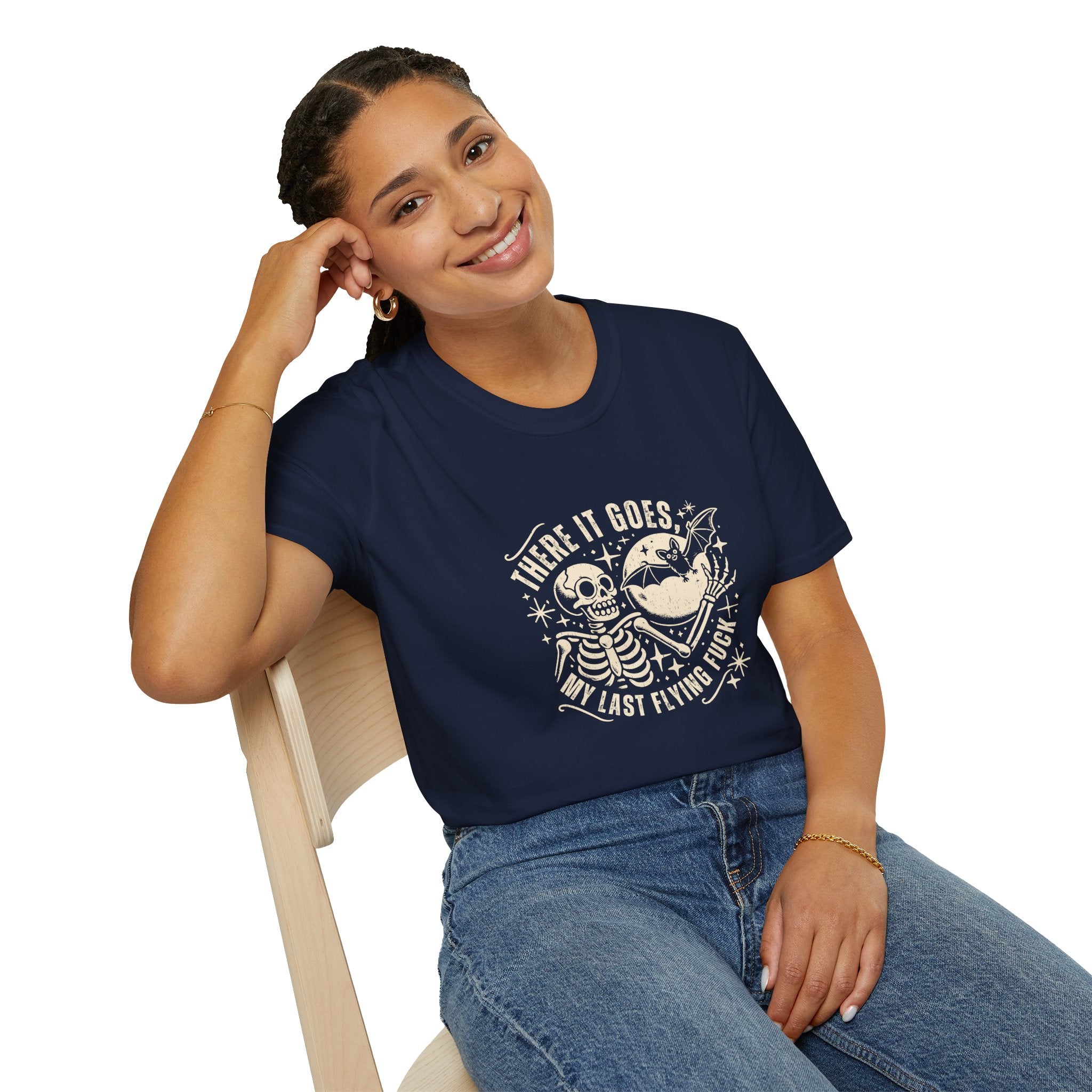 There It Goes Skull Moon & Bat T-Shirt — Cute Halloween Gift for Women Graphic Tee