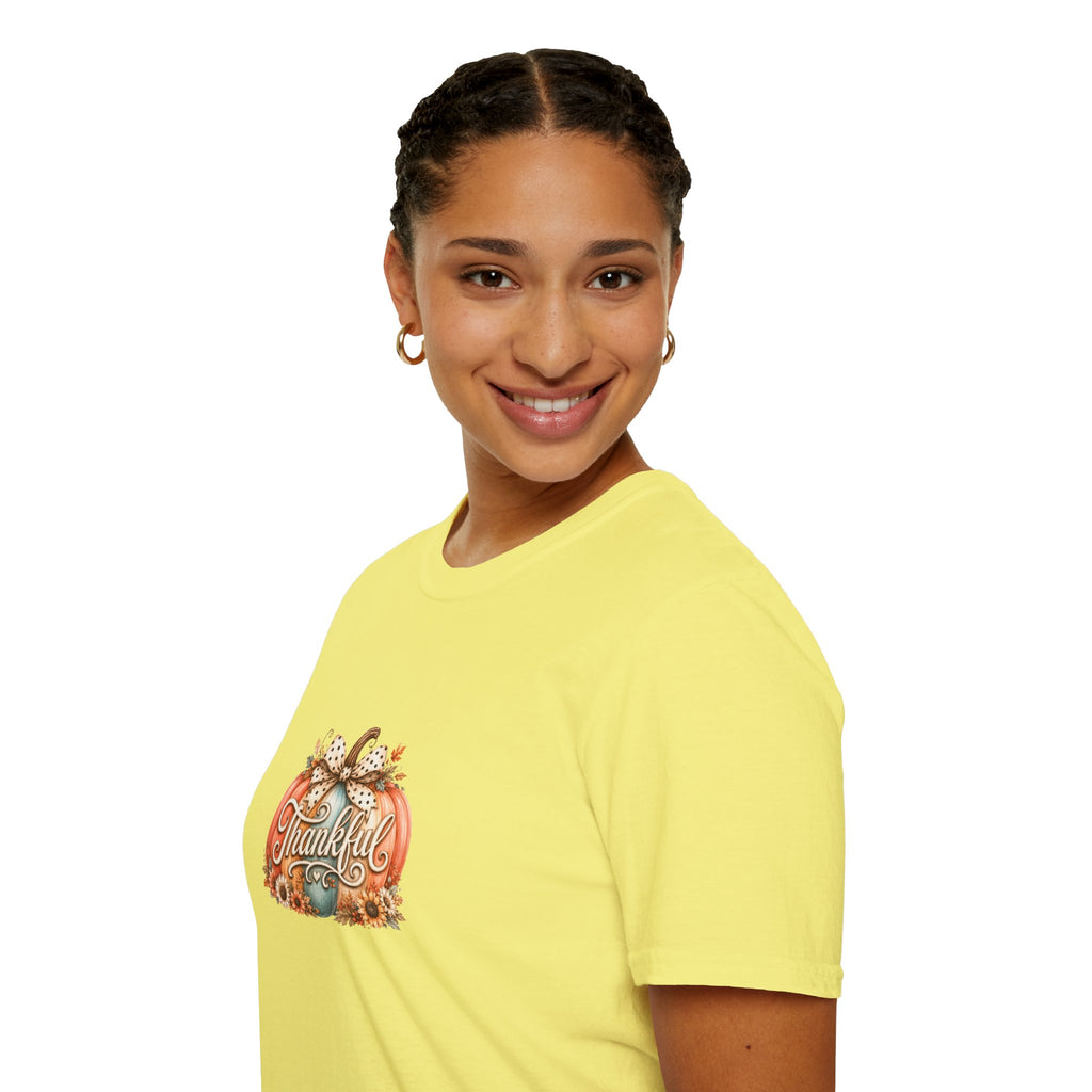 Thankful Pumpkin T-Shirt — Cute Fall Thanksgiving Gift for Women Graphic Tee