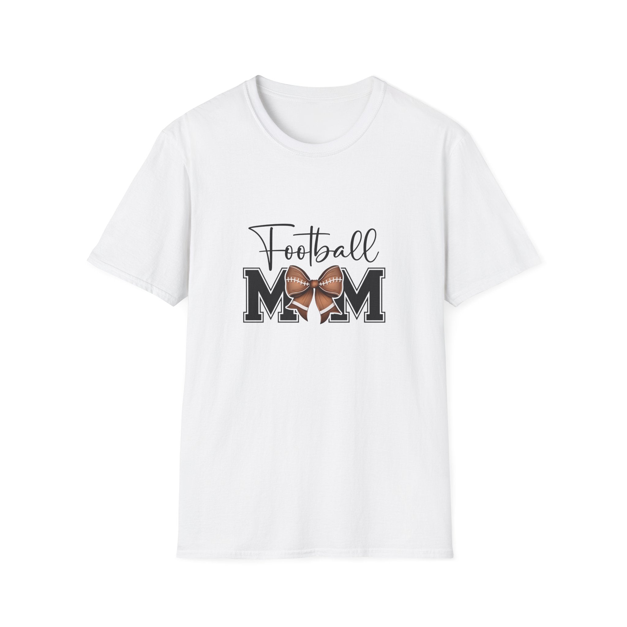 Football Mom Script T-Shirt — Cute Bow Gift for Proud Moms Game Day Graphic Tee