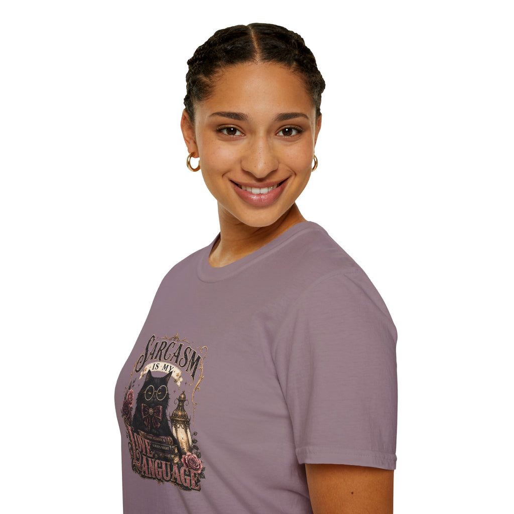 Sarcasm Is My Love Language Cat T-Shirt — Funny Gift for Her Vintage Graphic Tee